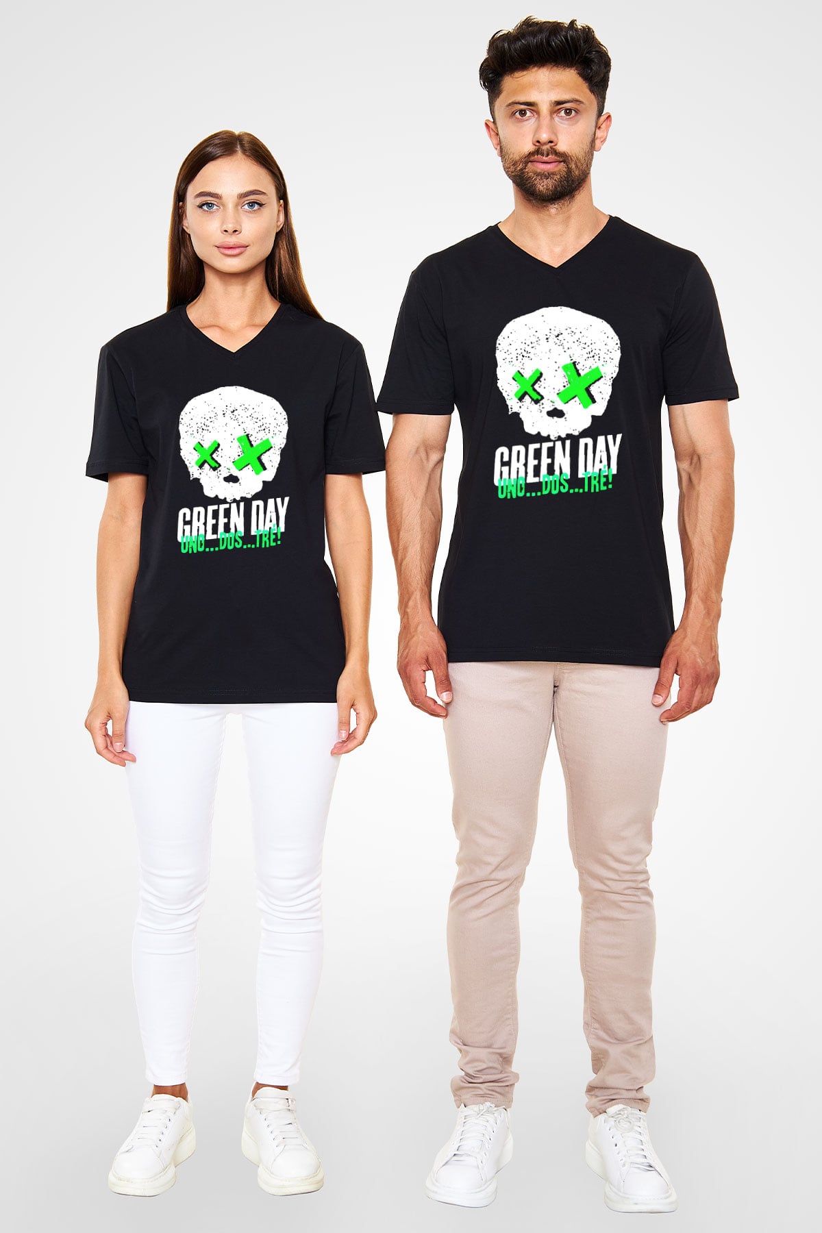 Green Day Siyah Unisex V Yaka Tişört T-Shirt