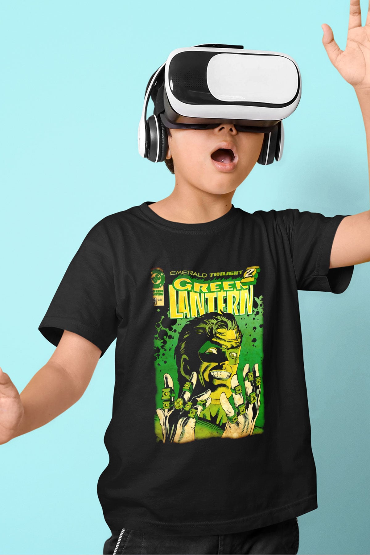 Green Lantern Siyah Unisex  Çocuk Tişört