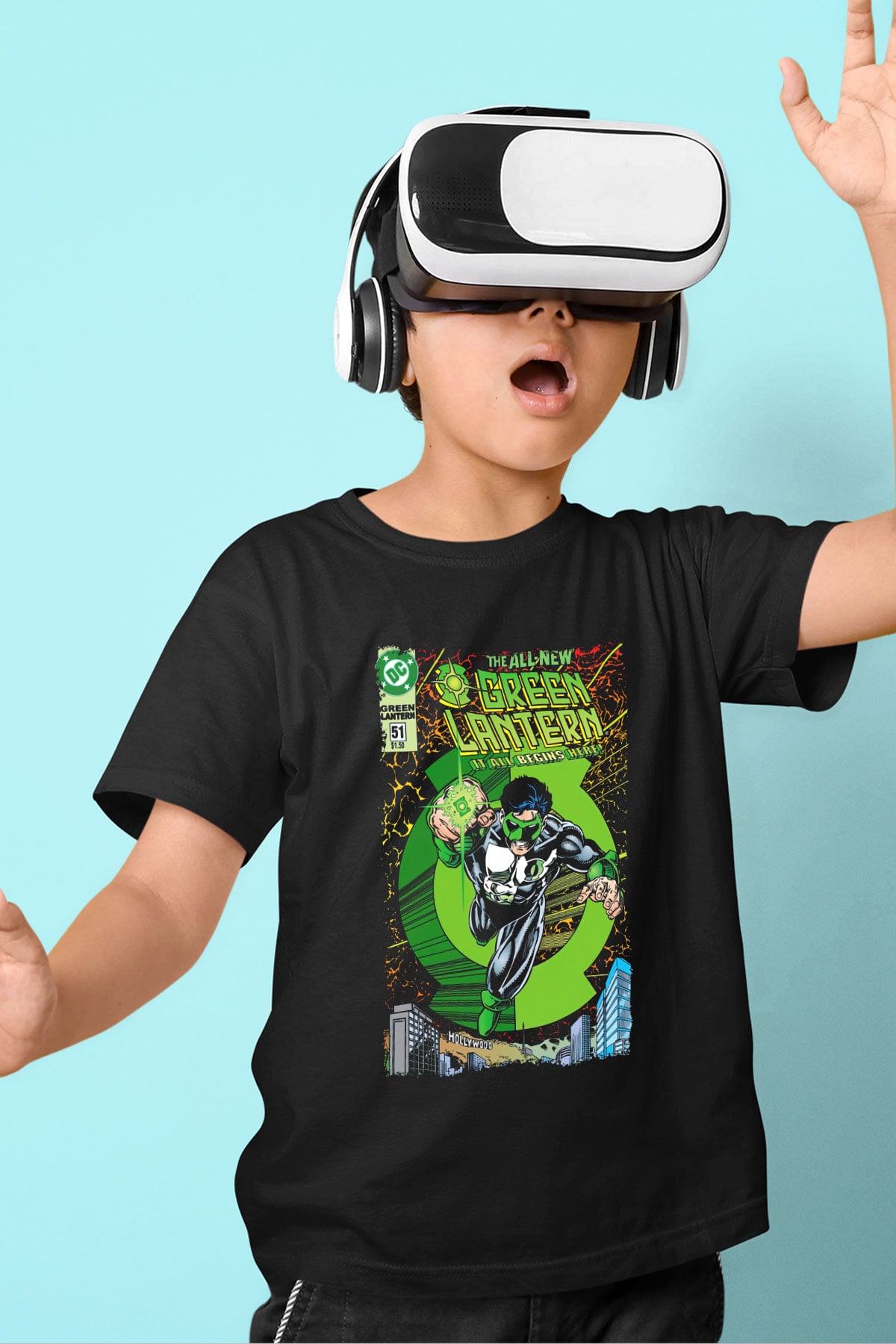 Green Lantern Siyah Unisex  Çocuk Tişört