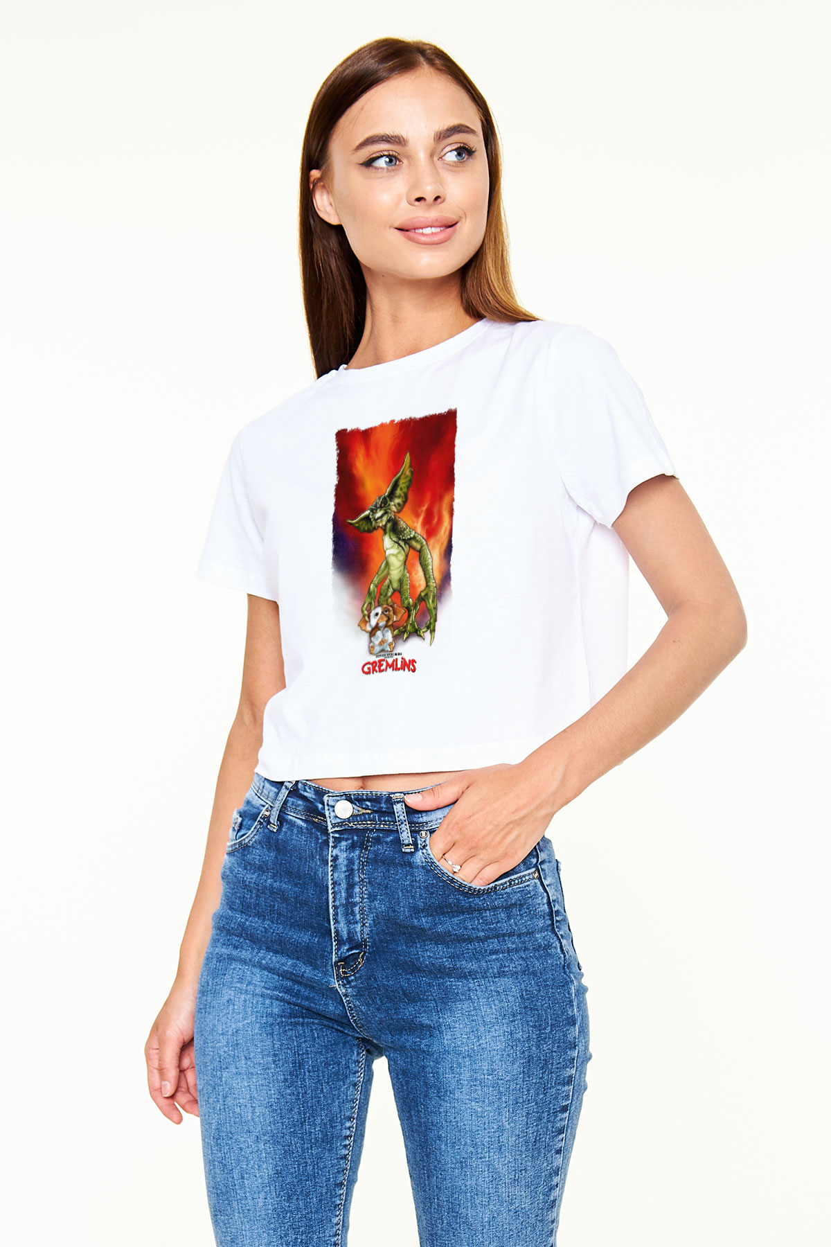Gremlins Beyaz  Crop Top Tişört