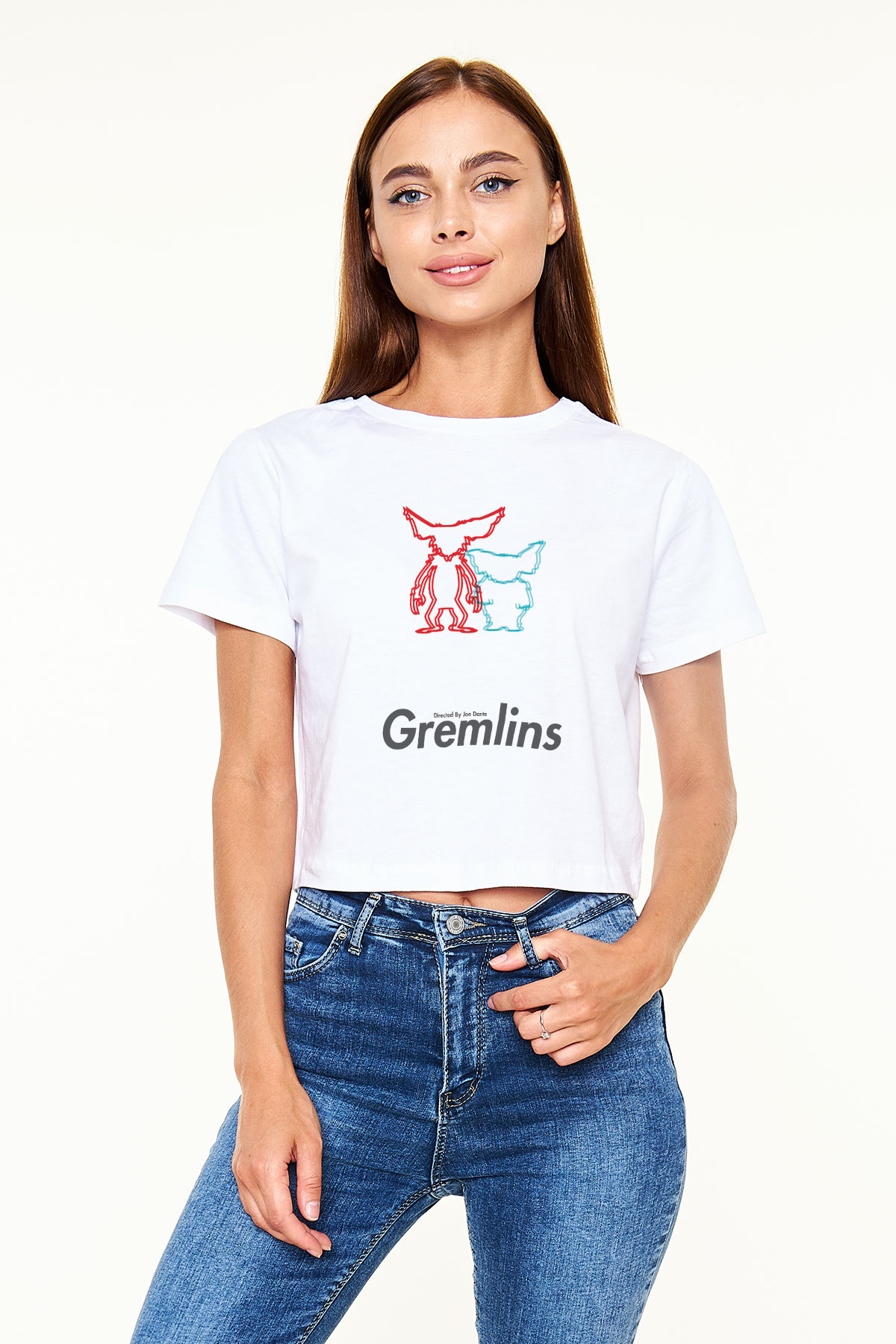 Gremlins Beyaz Croptop Tişört