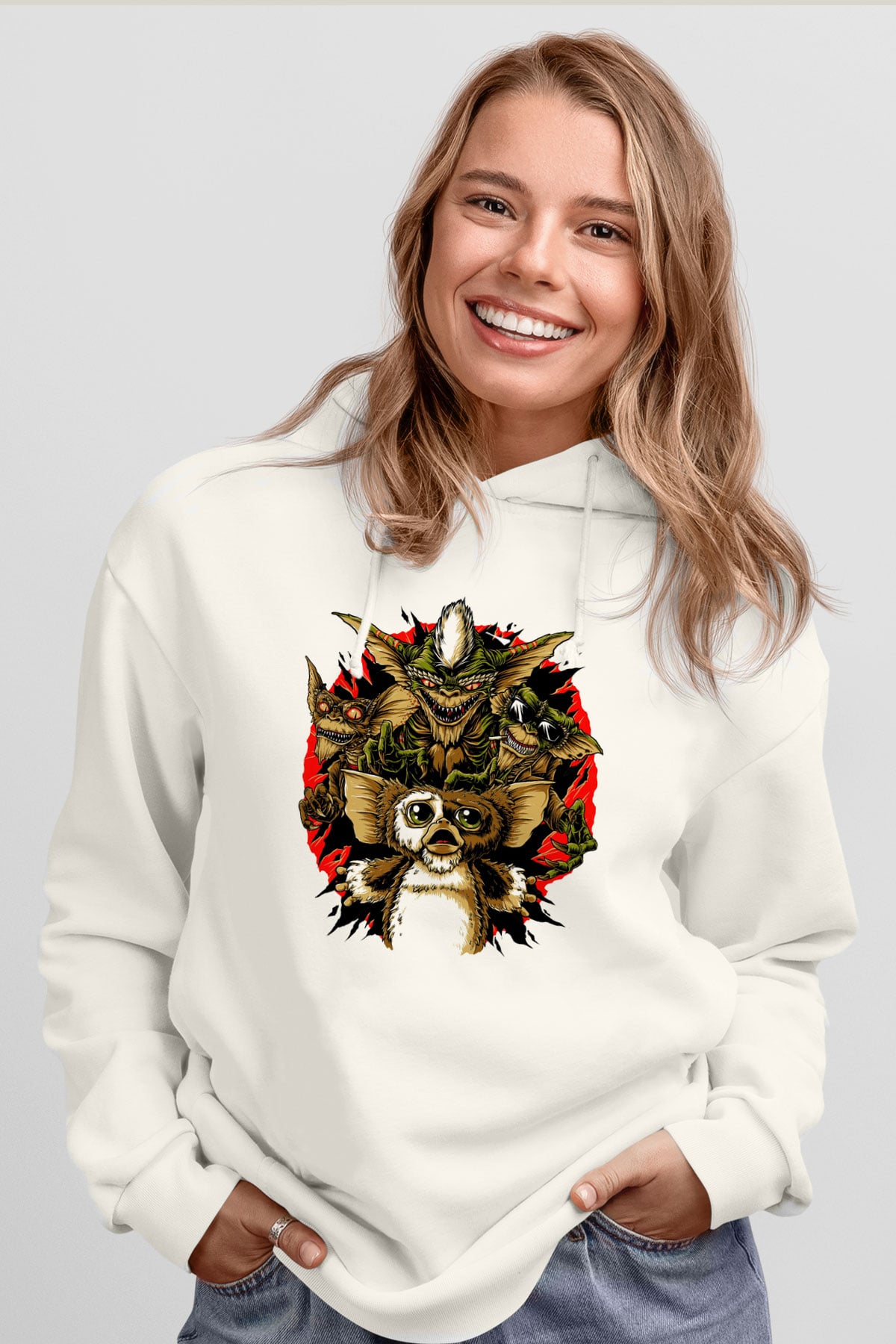 Gremlins Beyaz Unisex Hoodie