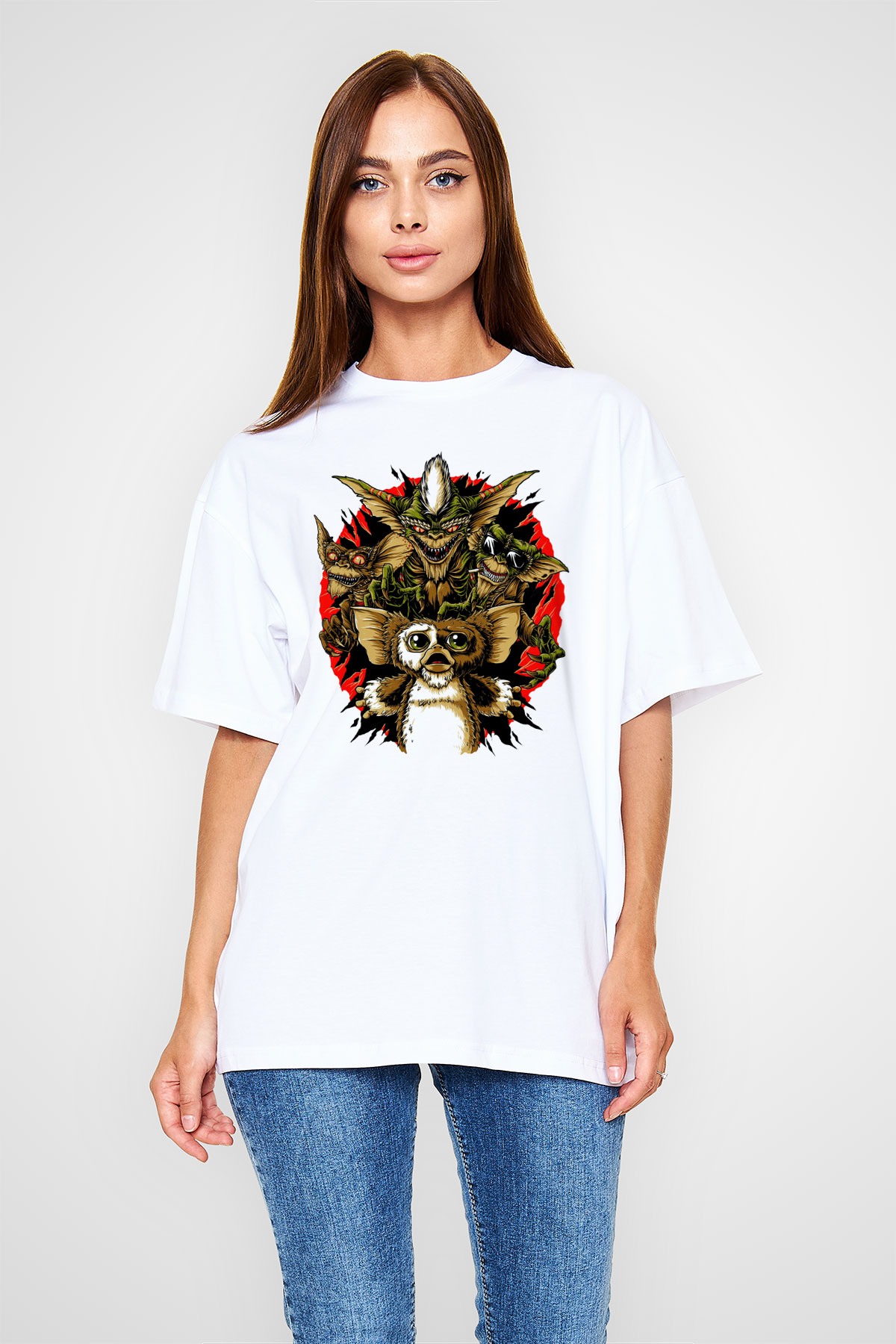 Gremlins Beyaz Oversize Tişört Oversize T-shirt