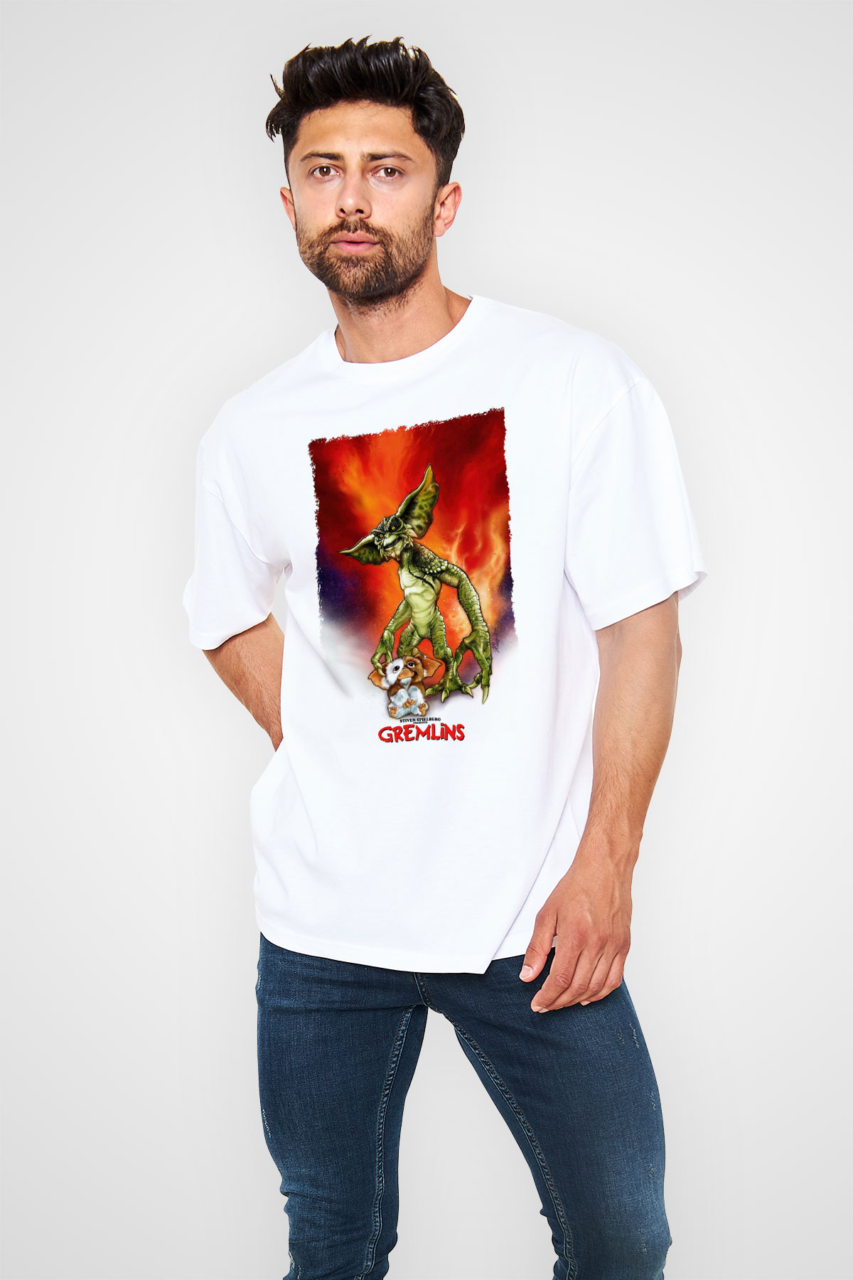 Gremlins Beyaz Oversize Tişört Oversize T-shirt