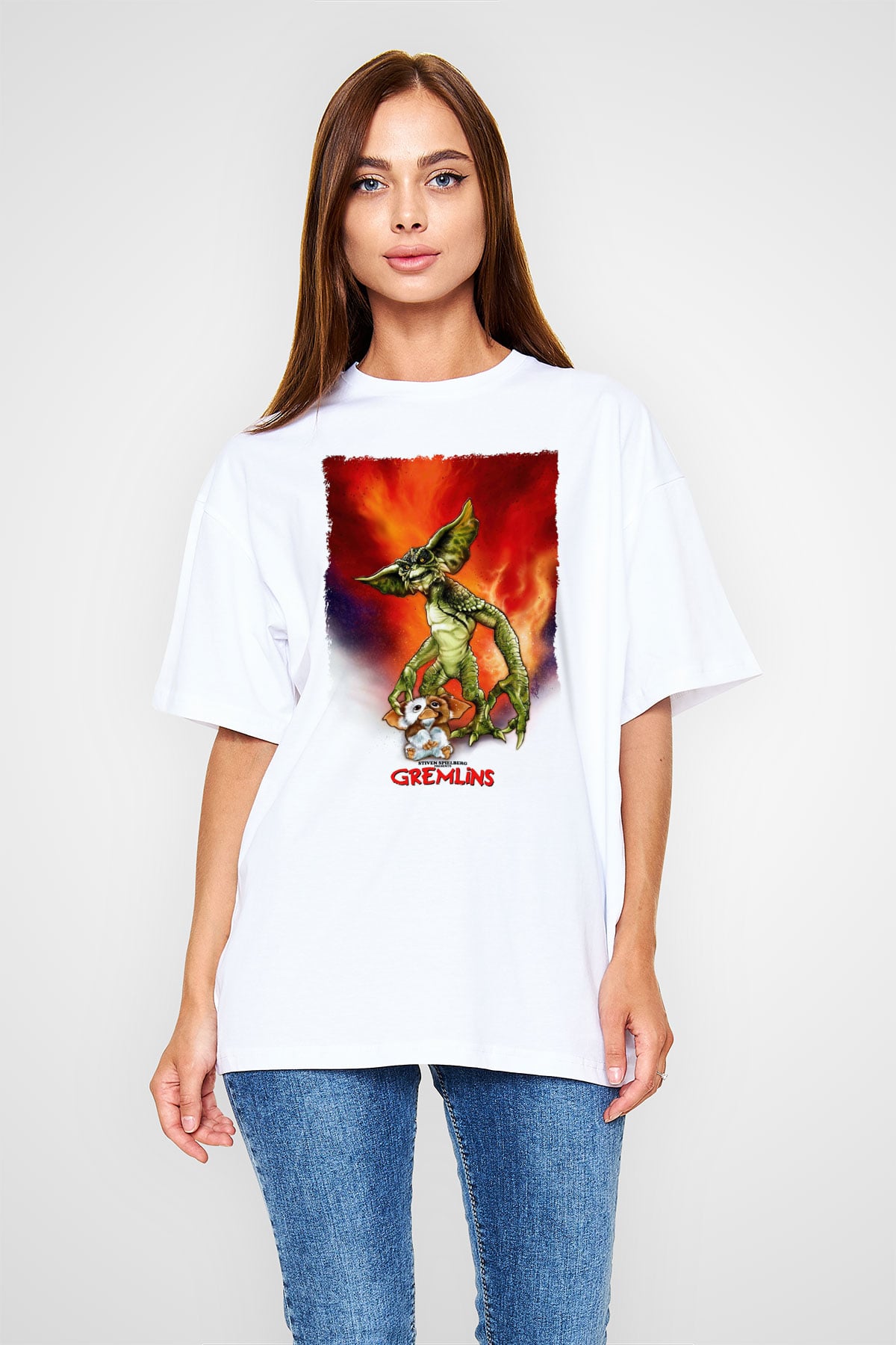 Gremlins Beyaz Oversize Tişört Oversize T-shirt