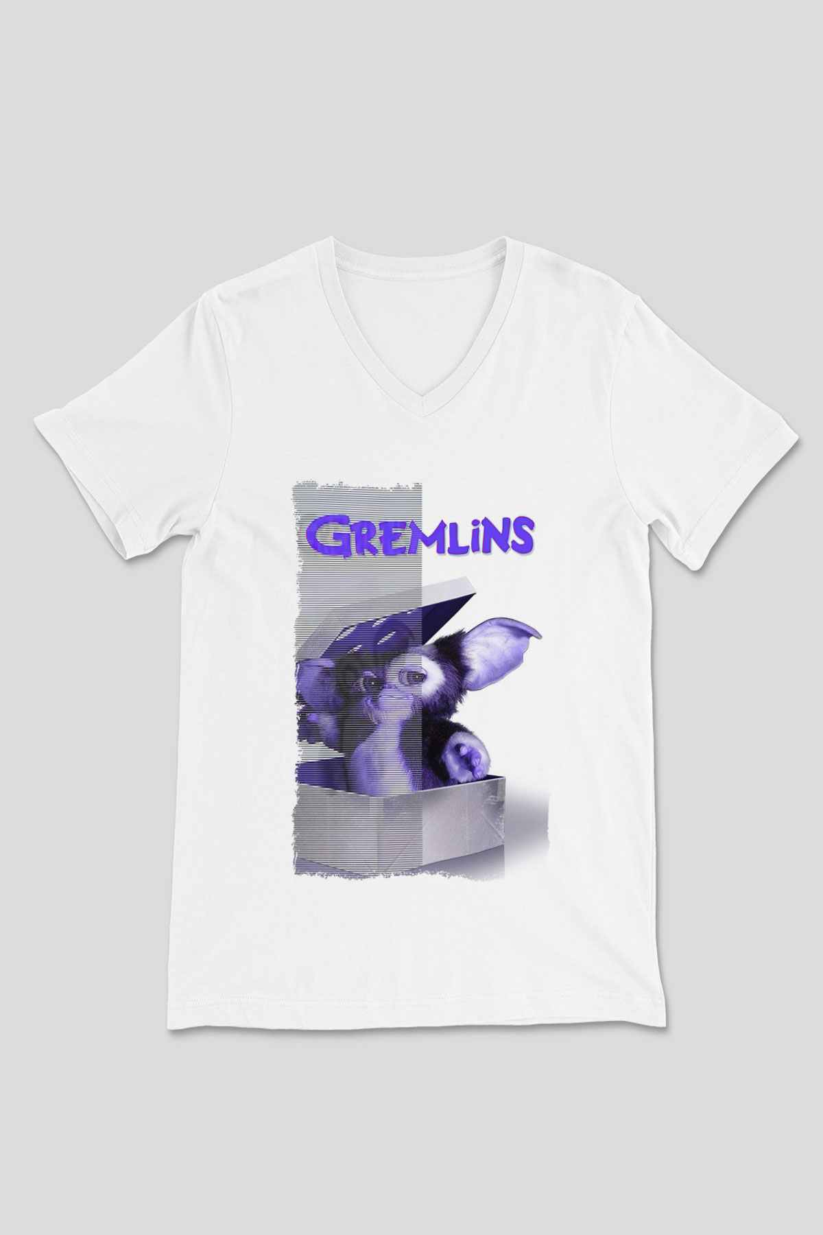 Gremlins Beyaz Unisex V Yaka Tişört