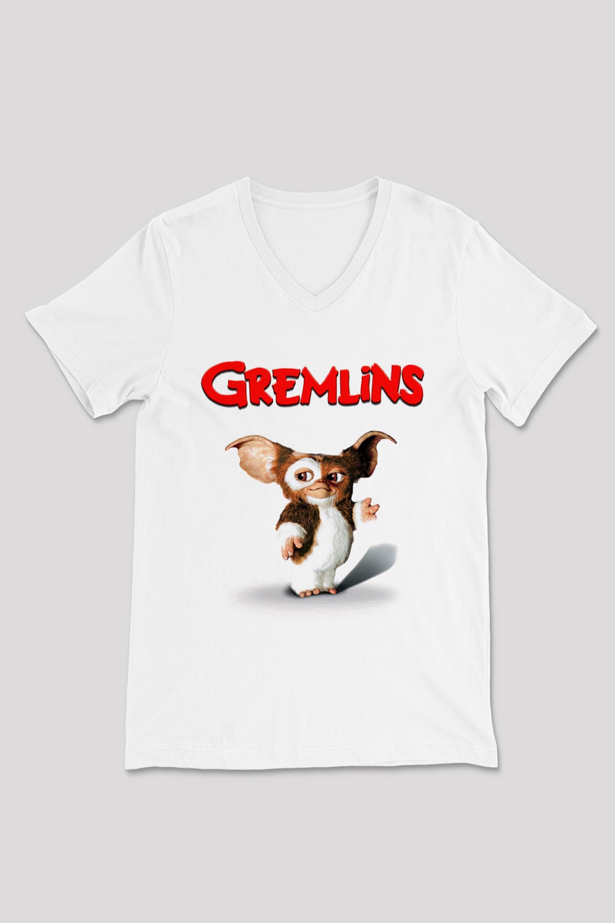 Gremlins Beyaz Unisex V Yaka Tişört T-Shirt