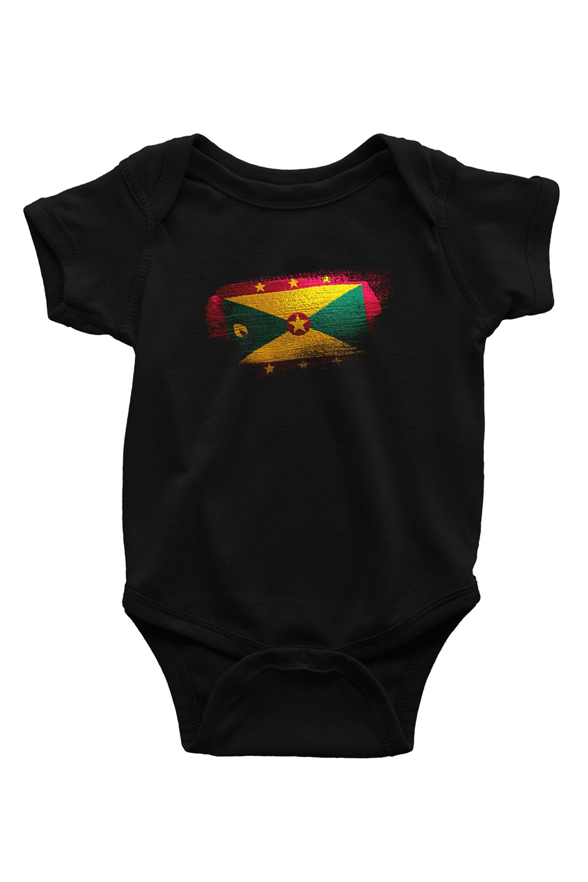 Grenada Bayrağı Baskılı Unisex Siyah Bebek Body - Zıbın