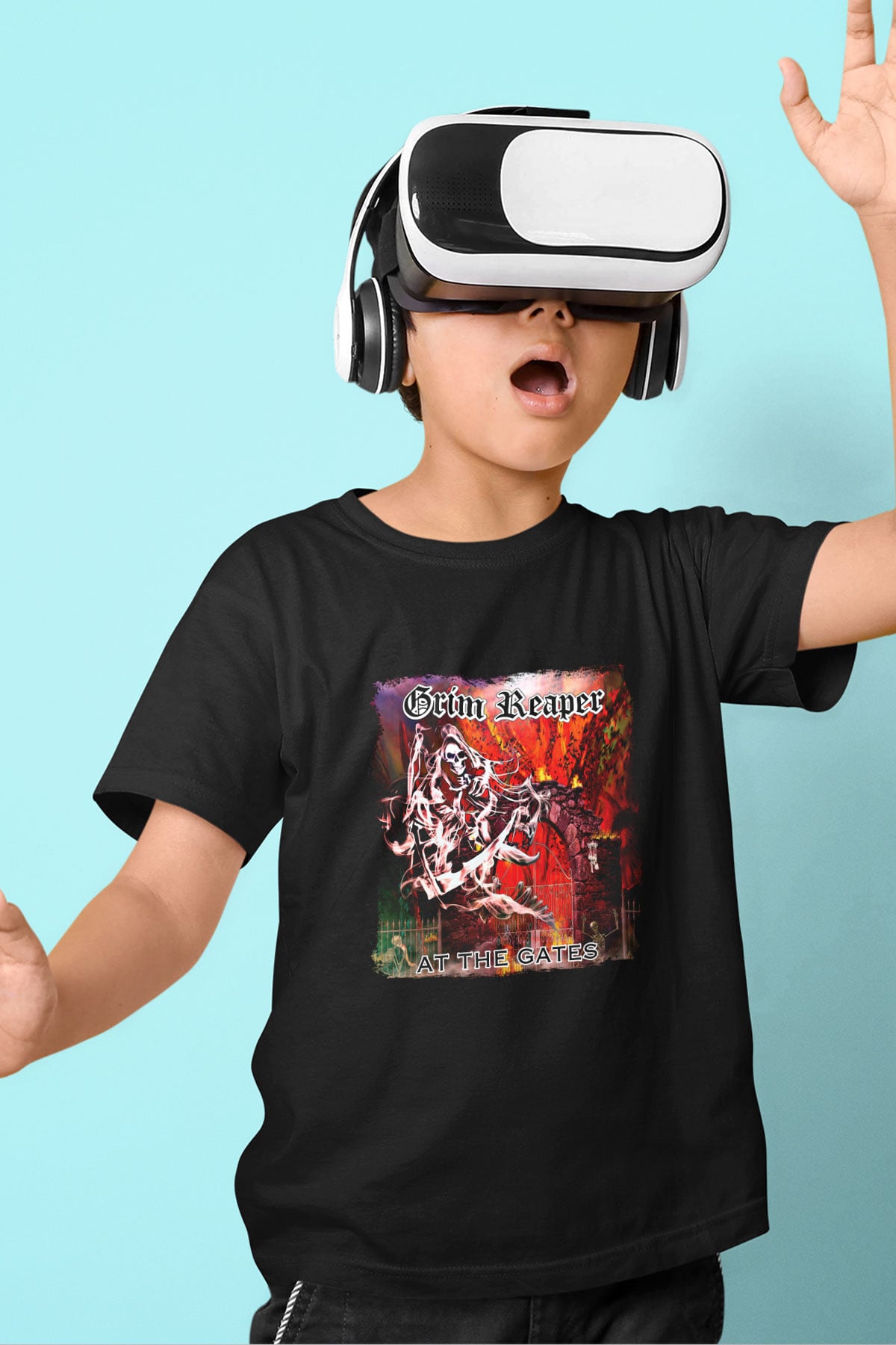 Grim Reaper Baskılı Unisex Siyah Çocuk Tişört