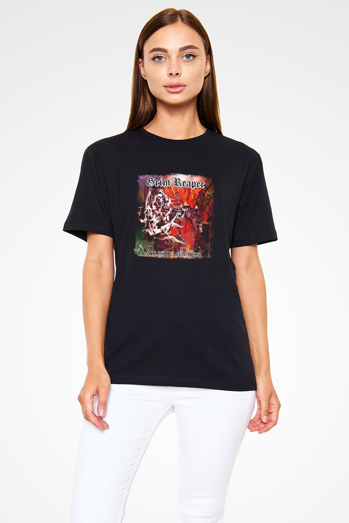 Grim Reaper Baskılı Unisex Siyah Tişört