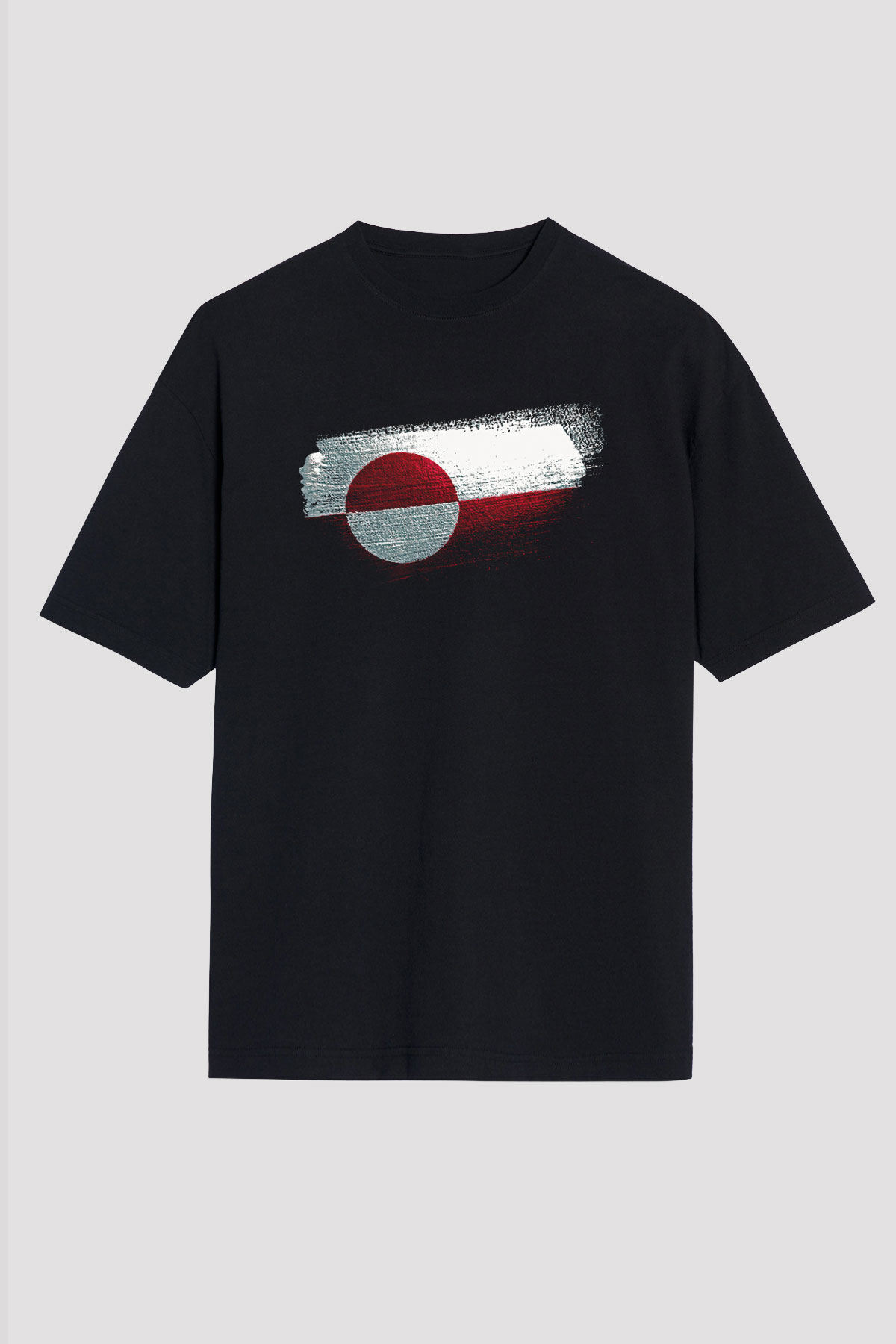 Grönland - Greenland Bayrağı Baskılı Unisex Siyah Oversize Tişört
