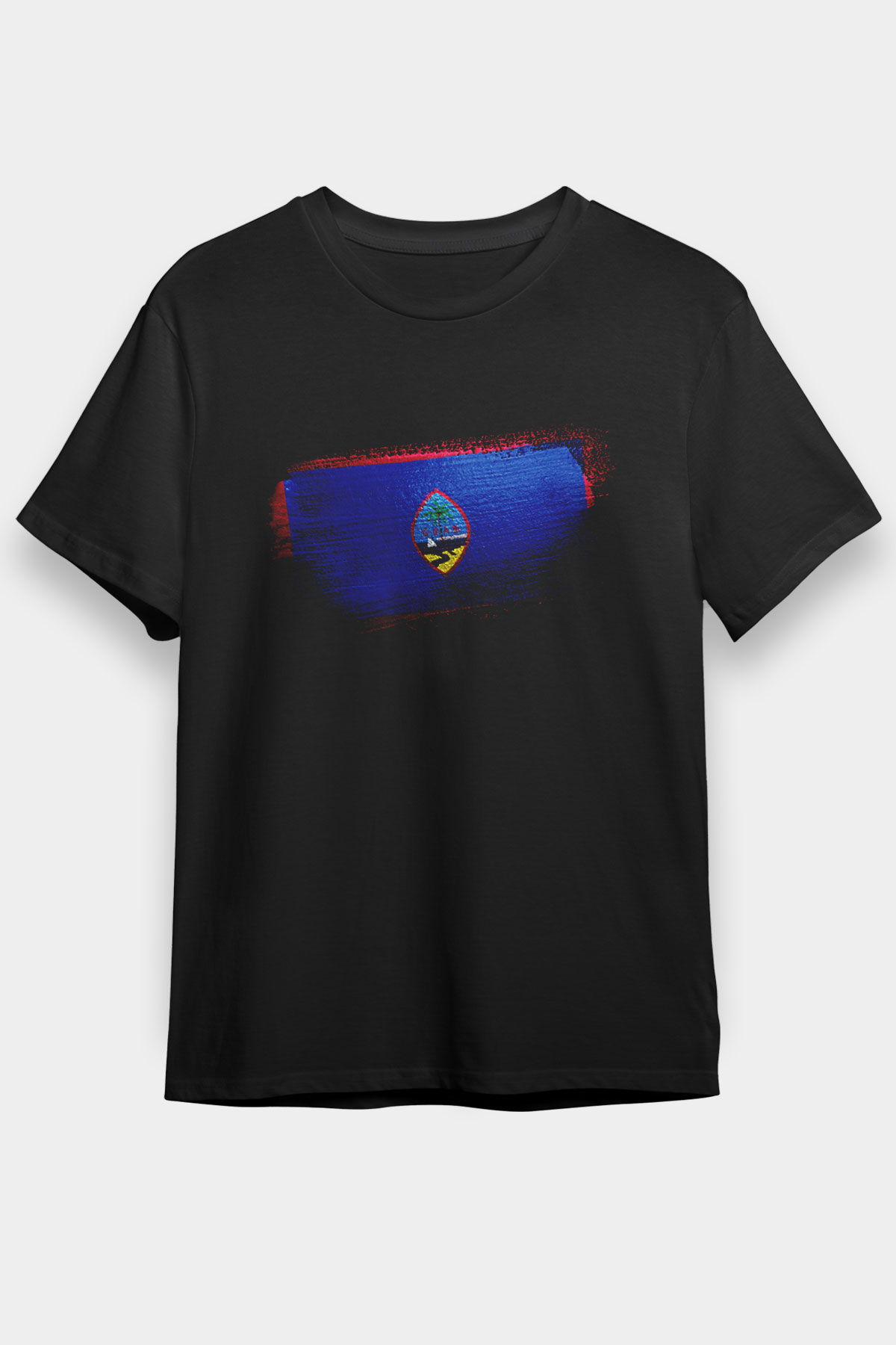 Guam Bayrağı Baskılı Unisex Siyah Tişört