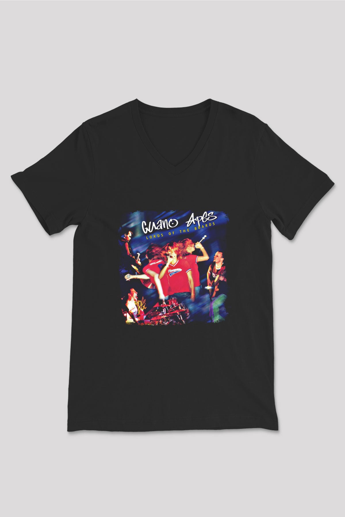 Guano Apes Baskılı Unisex Siyah V Yaka Tişört