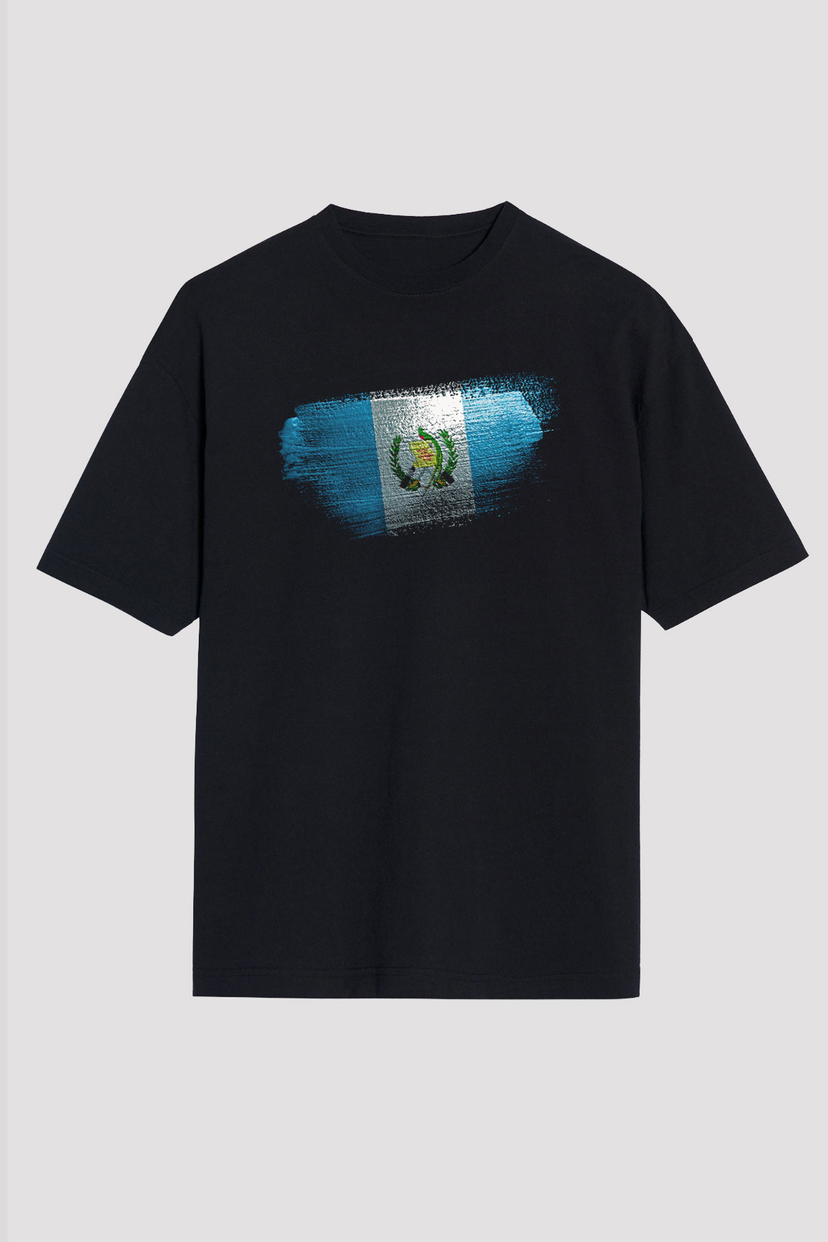 Guatemala Bayrağı Baskılı Unisex Siyah Oversize Tişört