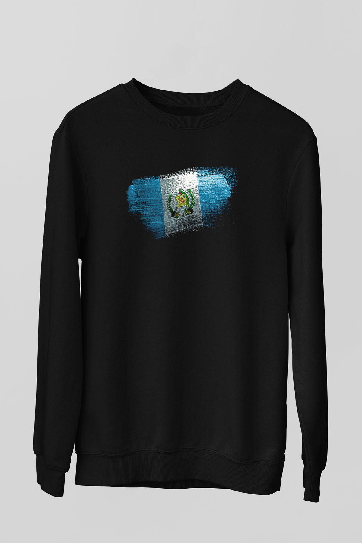 Guatemala Bayrağı Baskılı Unisex Siyah Sweatshirt