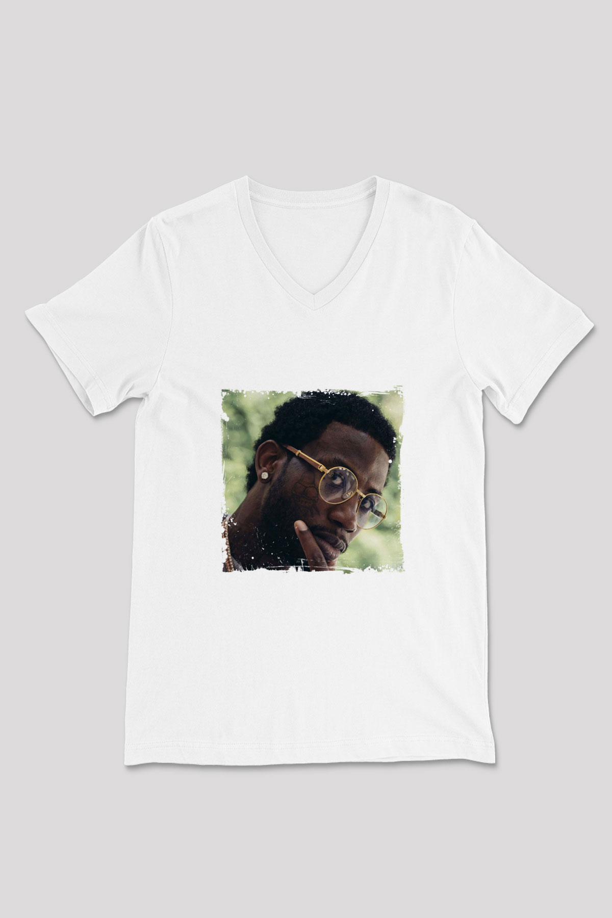 Gucci Mane Baskılı Beyaz V Yaka Unisex Tişört