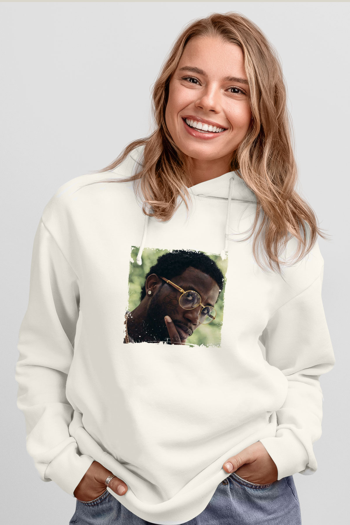 Gucci Mane Baskılı Unisex Beyaz Kapüşonlu Sweatshirt