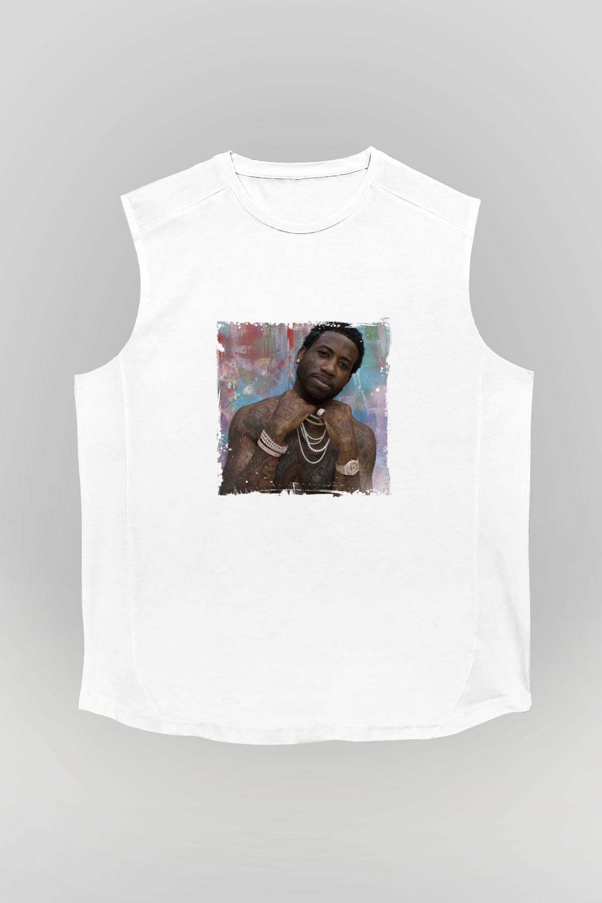 Gucci Mane Baskılı Unisex Beyaz Kolsuz Tişört