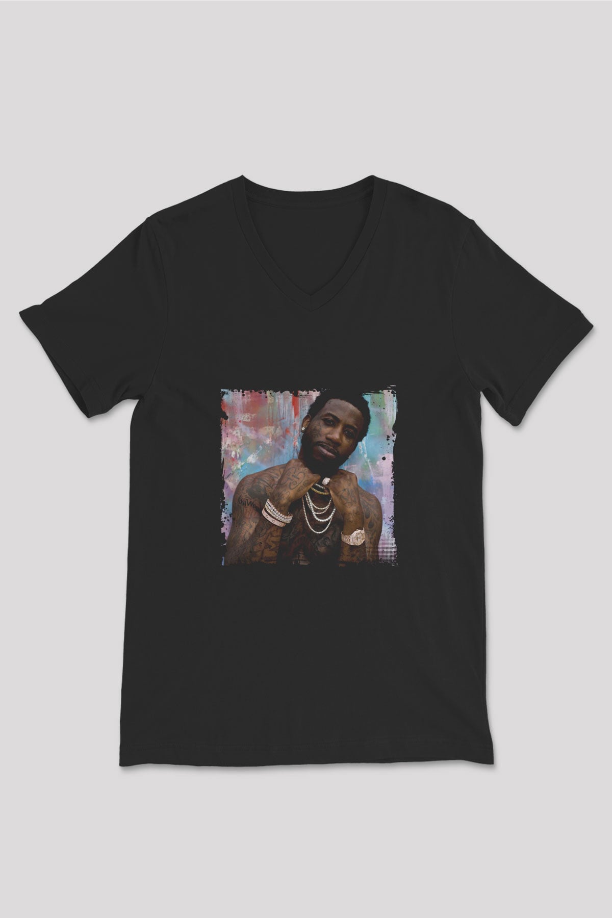 Gucci Mane Baskılı Unisex Siyah V Yaka Tişört
