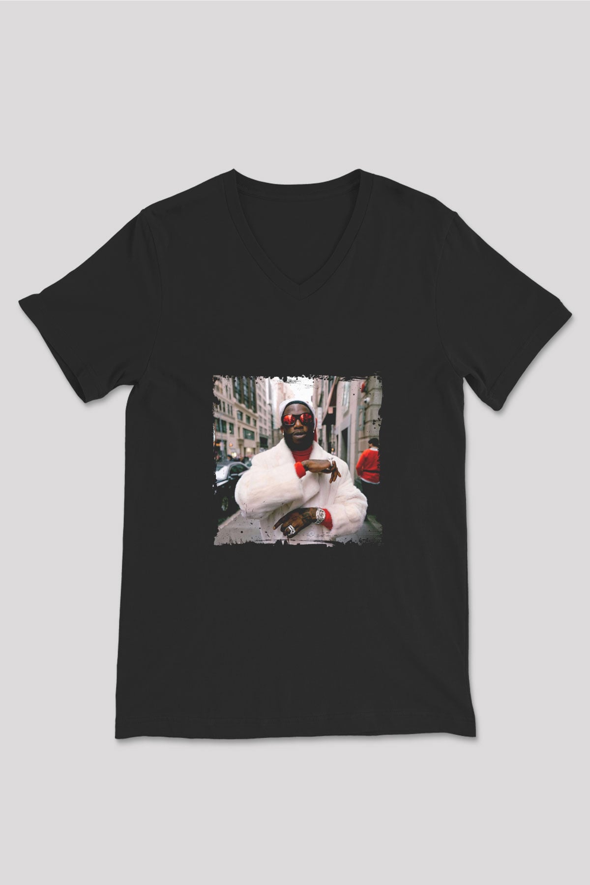 Gucci Mane Baskılı Unisex Siyah V Yaka Tişört