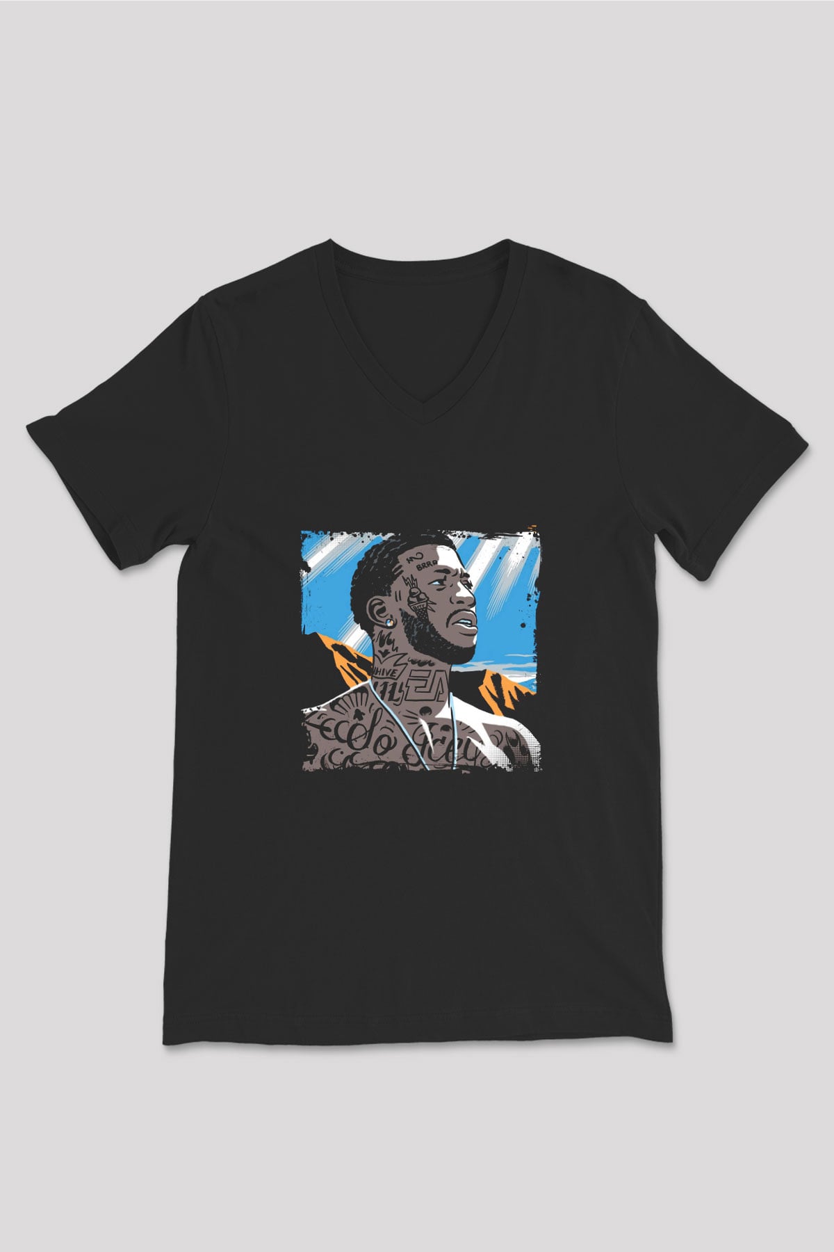 Gucci Mane Baskılı Unisex Siyah V Yaka Tişört