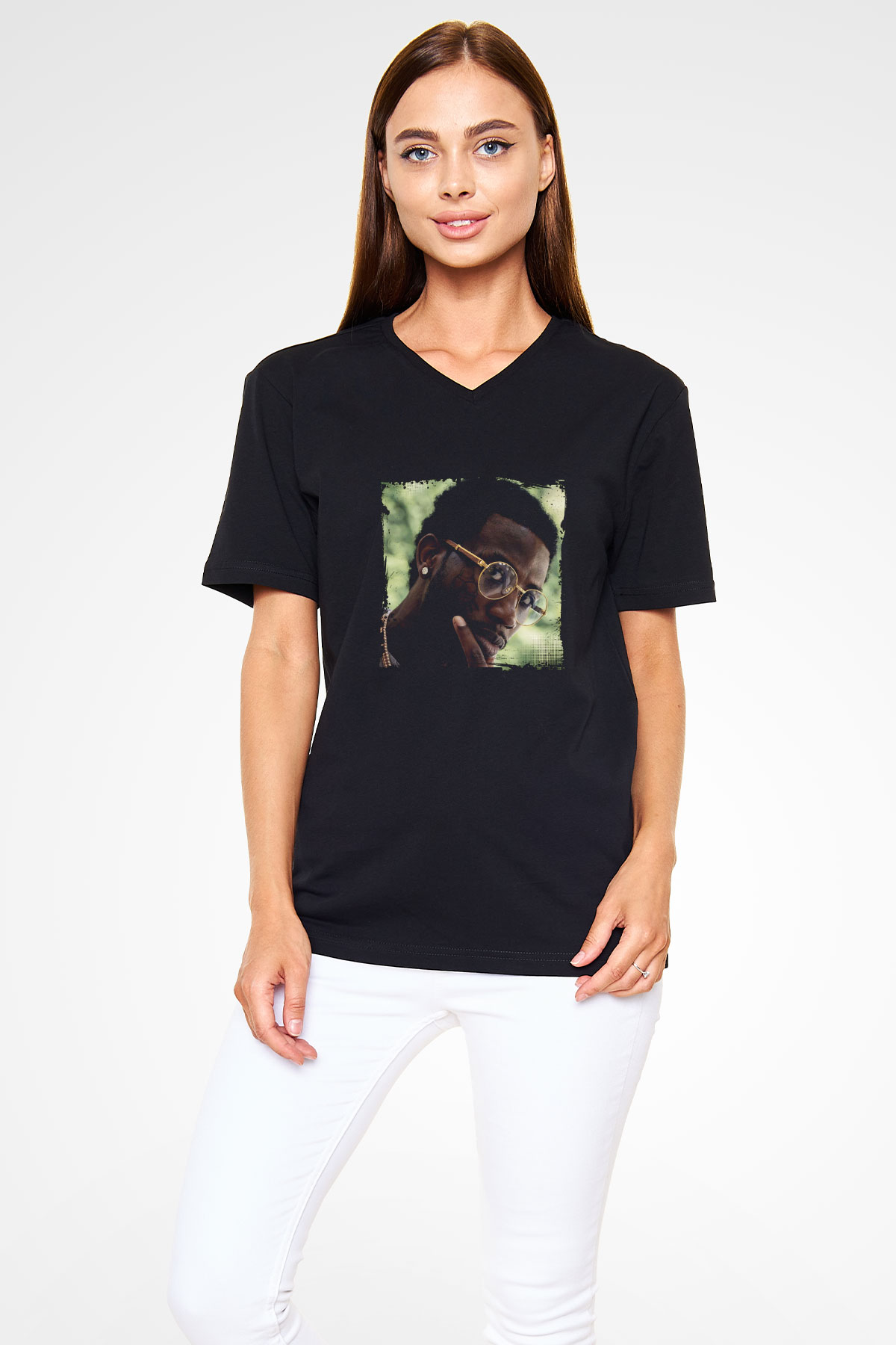 Gucci Mane Baskılı Unisex Siyah V Yaka Tişört
