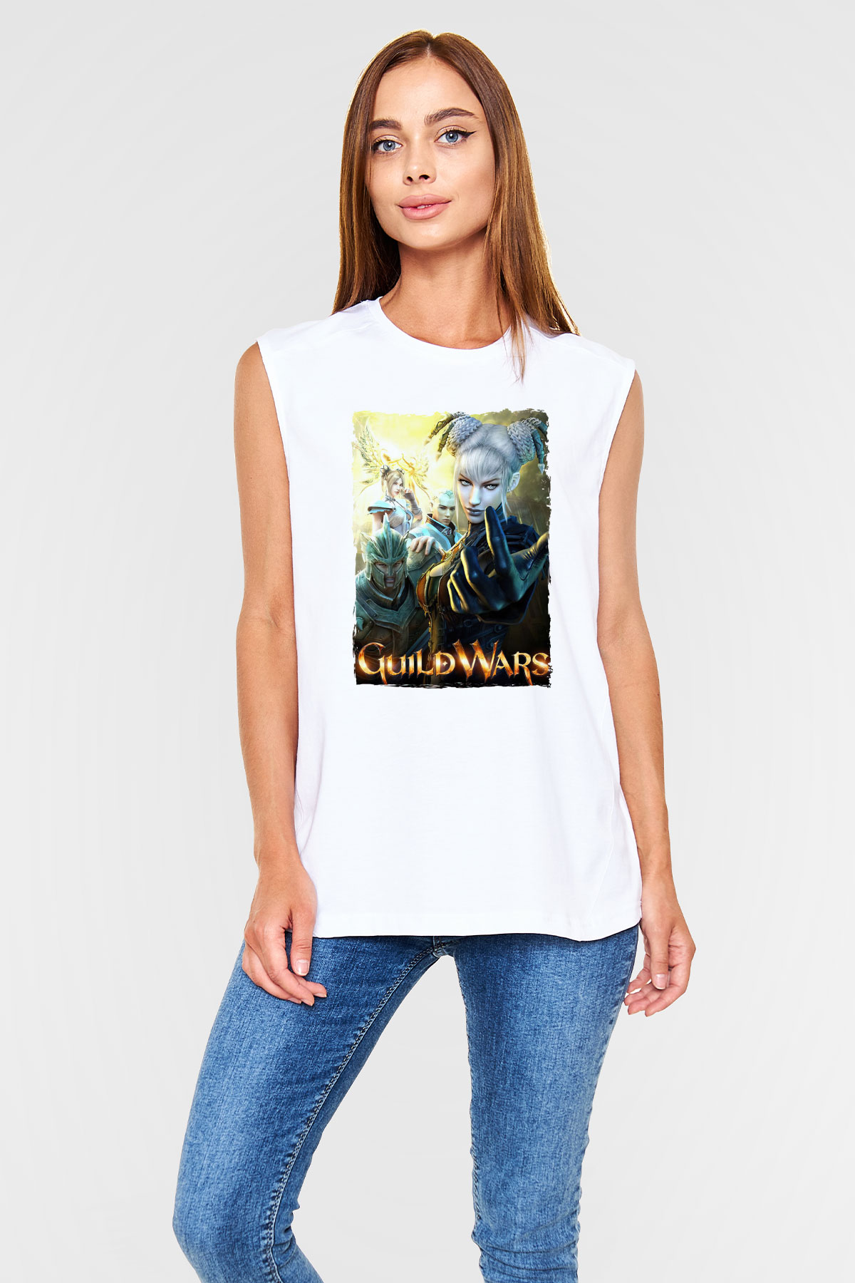 Guild Wars Beyaz Unisex Kolsuz Tişört