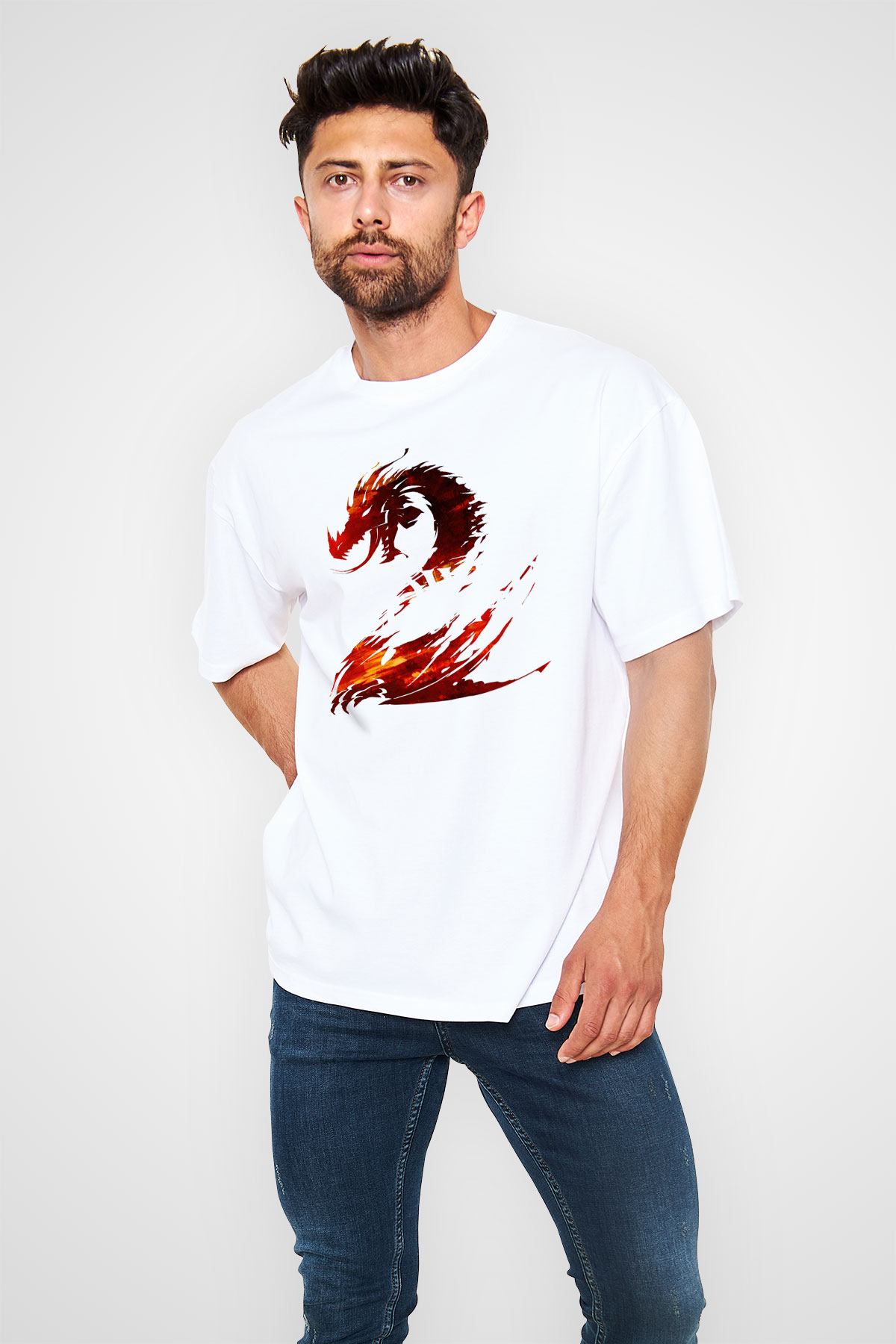 Guild Wars Beyaz Unisex Oversize Tişört T-Shirt