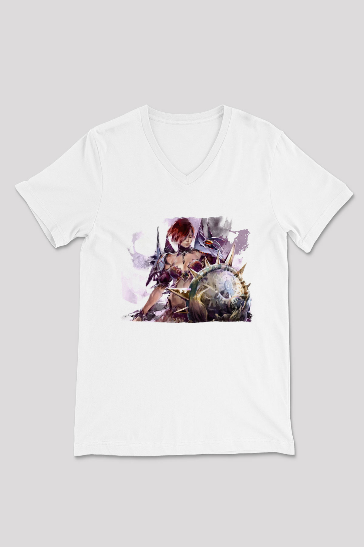 Guild Wars Beyaz Unisex V Yaka Tişört