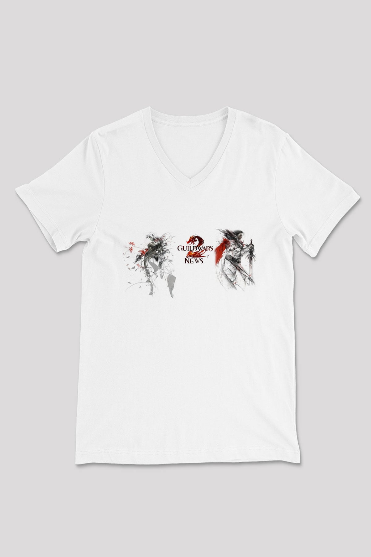 Guild Wars Beyaz Unisex V Yaka Tişört