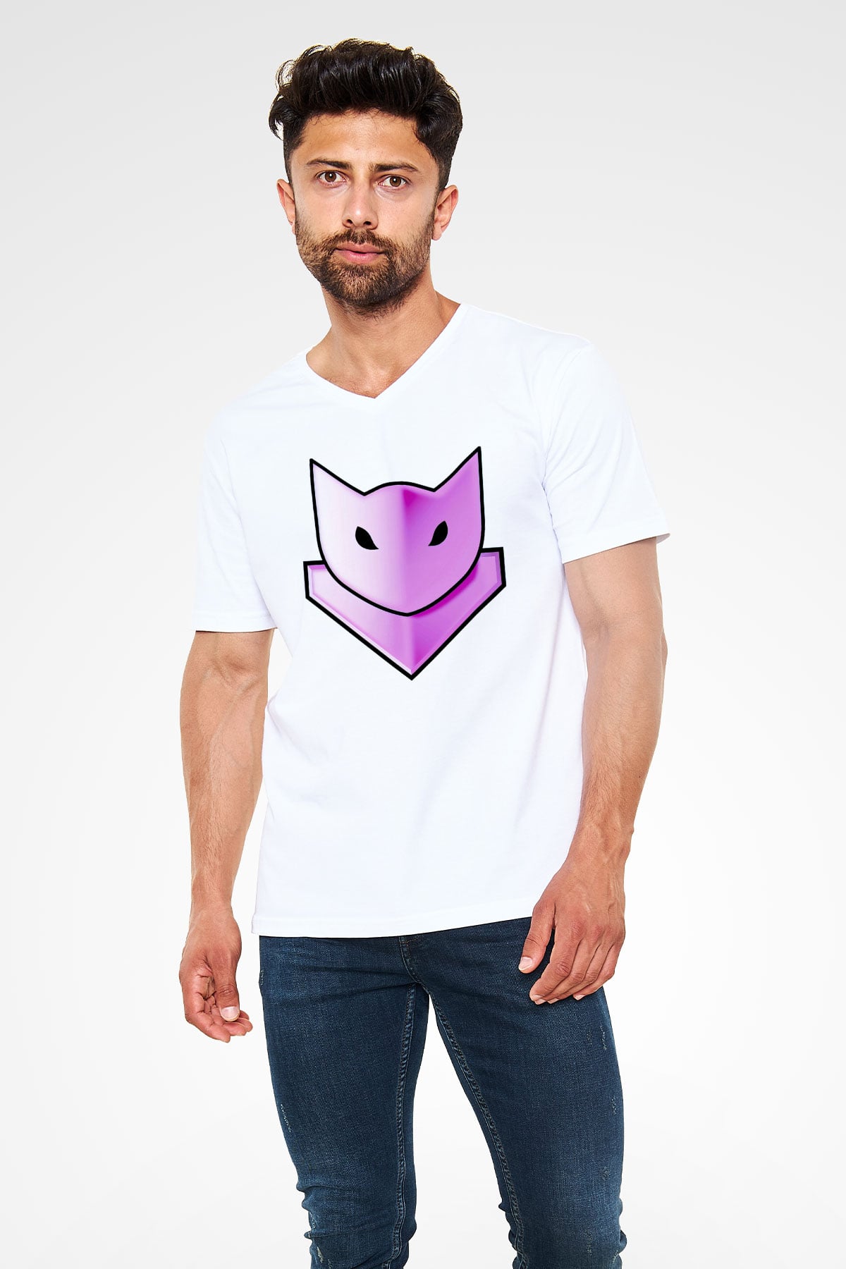 Guild Wars Beyaz Unisex V Yaka Tişört