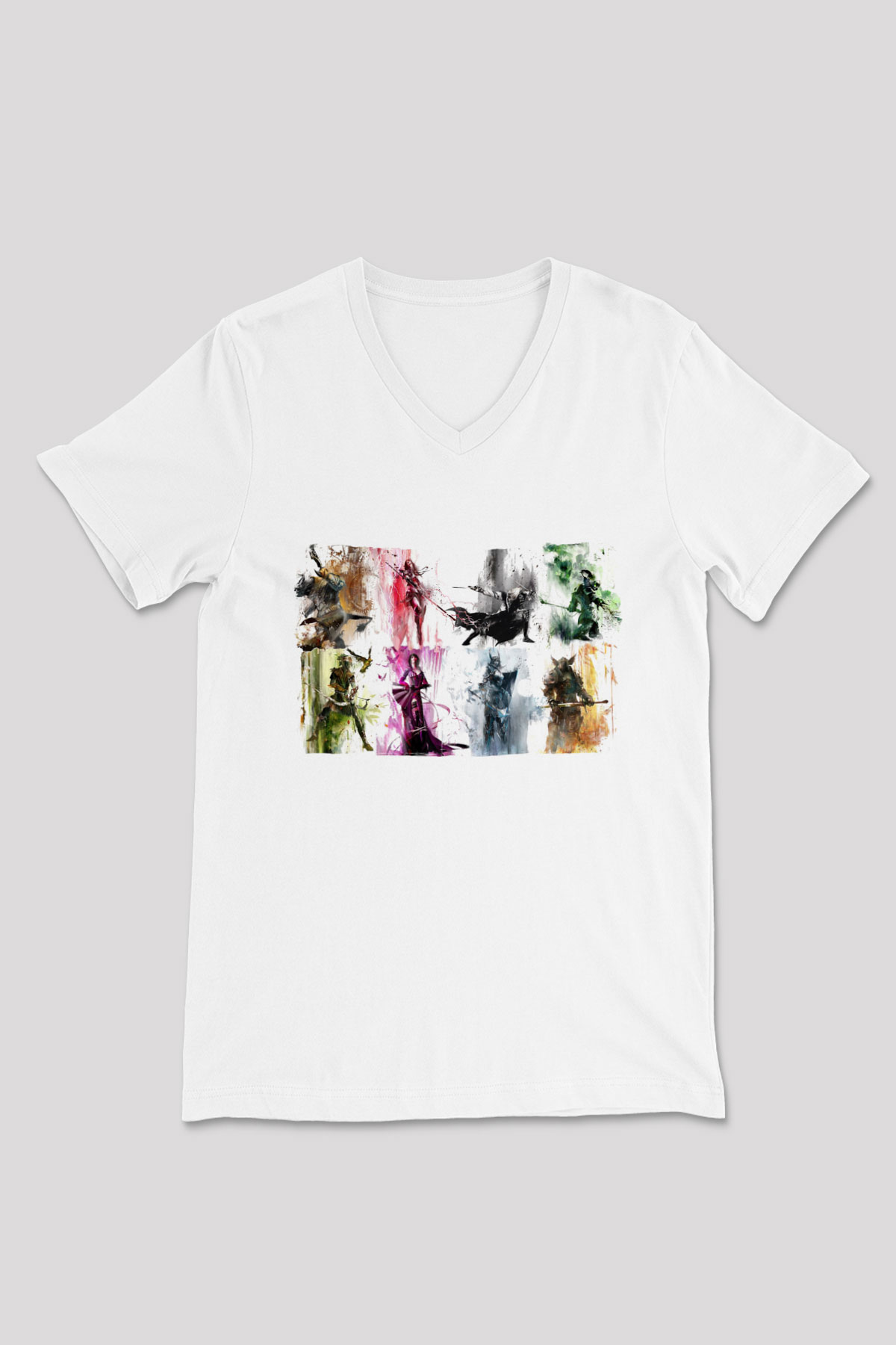 Guild Wars Beyaz Unisex V Yaka Tişört