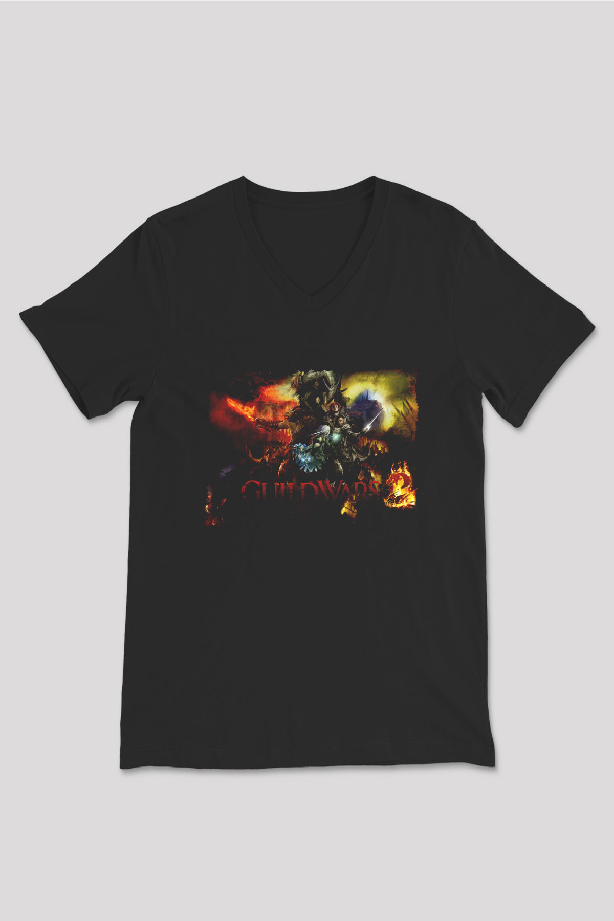 Guild Wars Siyah Unisex V Yaka Tişört
