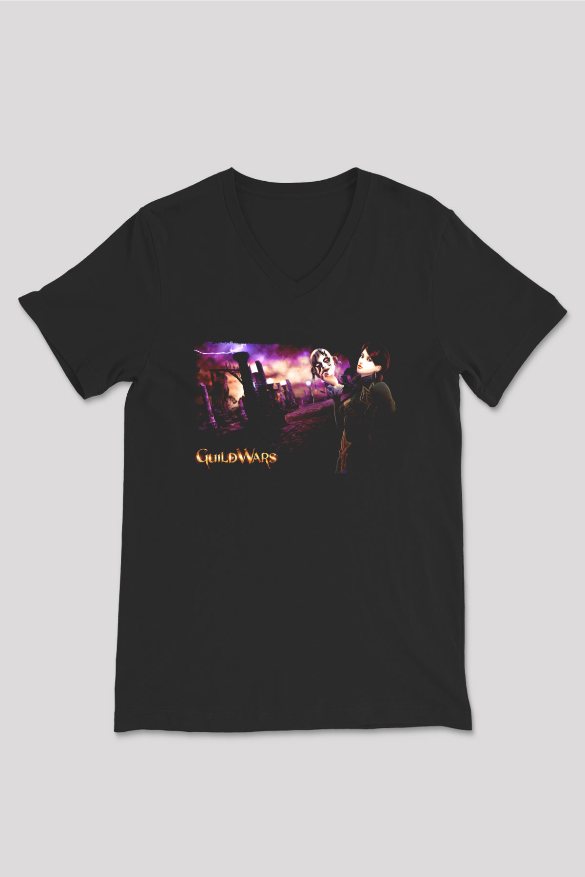 Guild Wars Siyah Unisex V Yaka Tişört