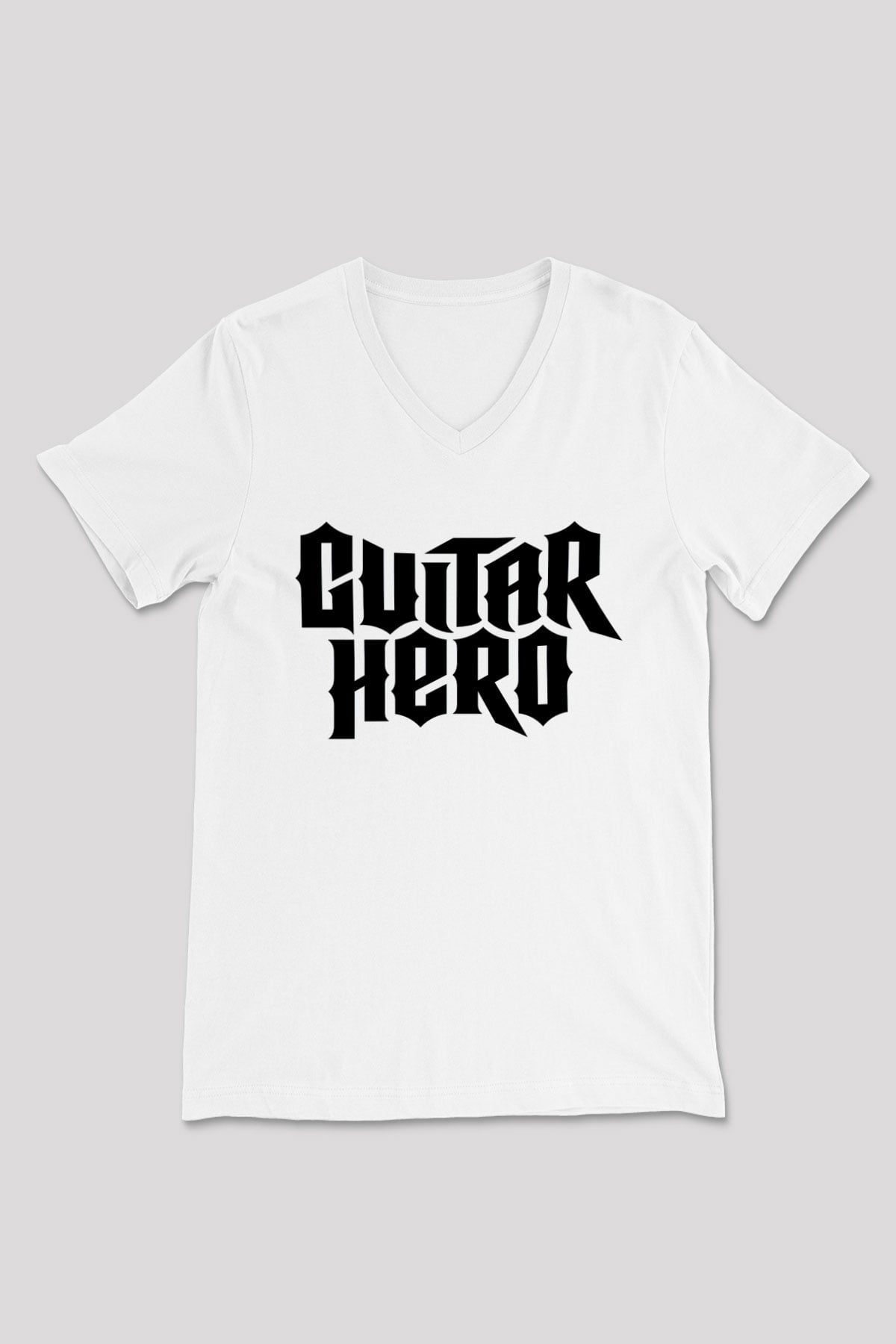 Guitar Hero Beyaz Unisex V Yaka Tişört T-Shirt