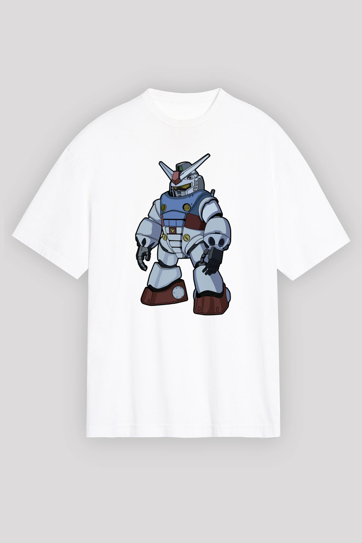 Gundam Robot Baskılı Unisex Beyaz Oversize Tişört