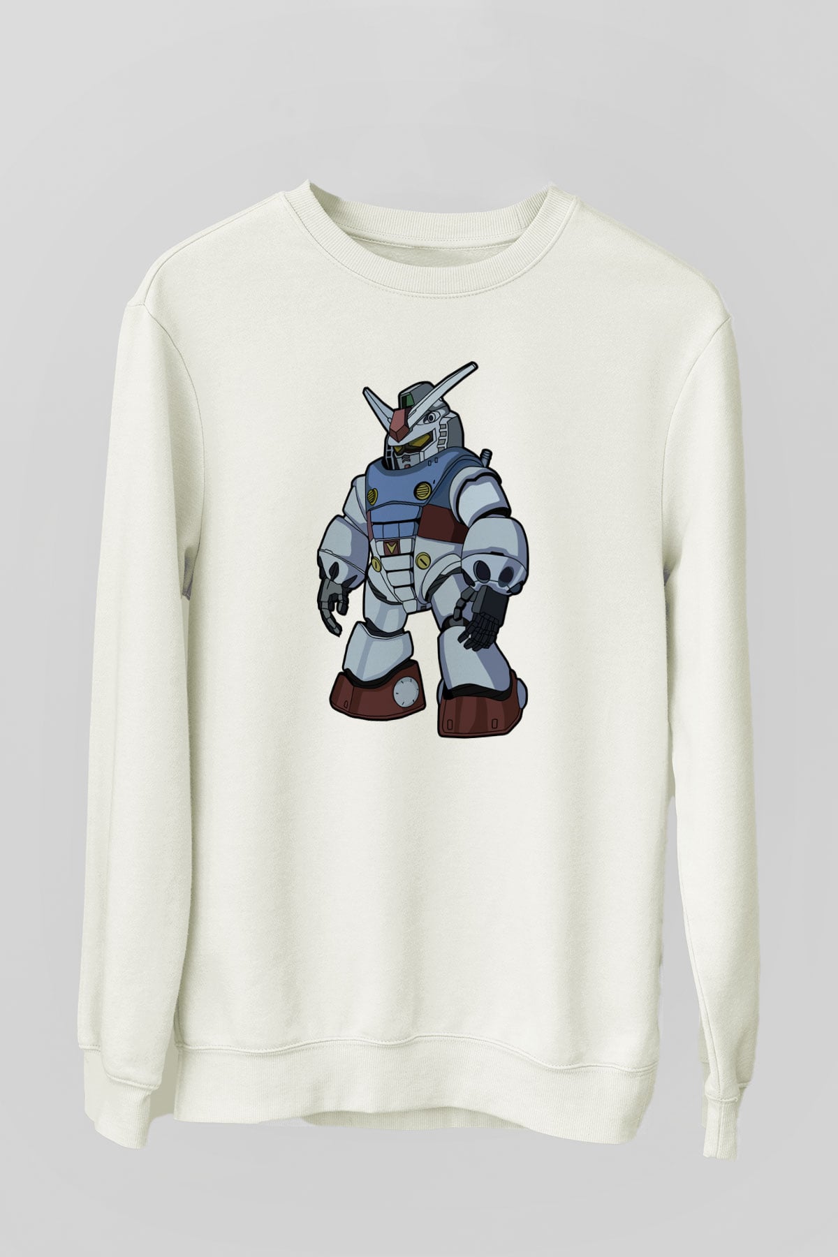 Gundam Robot Baskılı Unisex Beyaz Sweatshirt