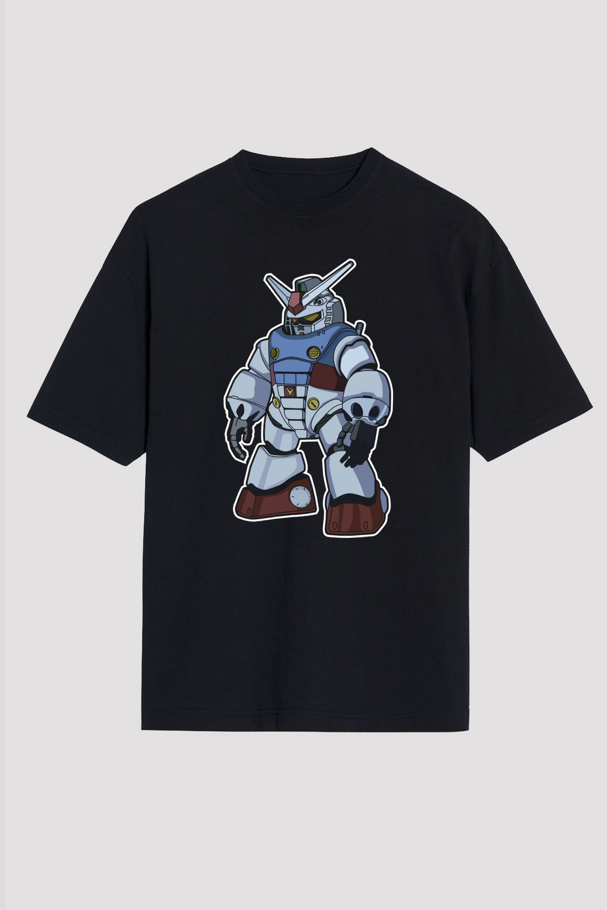 Gundam Robot Baskılı Unisex Siyah Oversize Tişört
