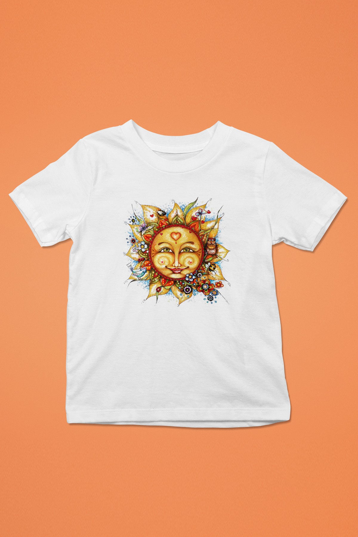 Güneş Baskılı Beyaz Unisex Çocuk Tişört