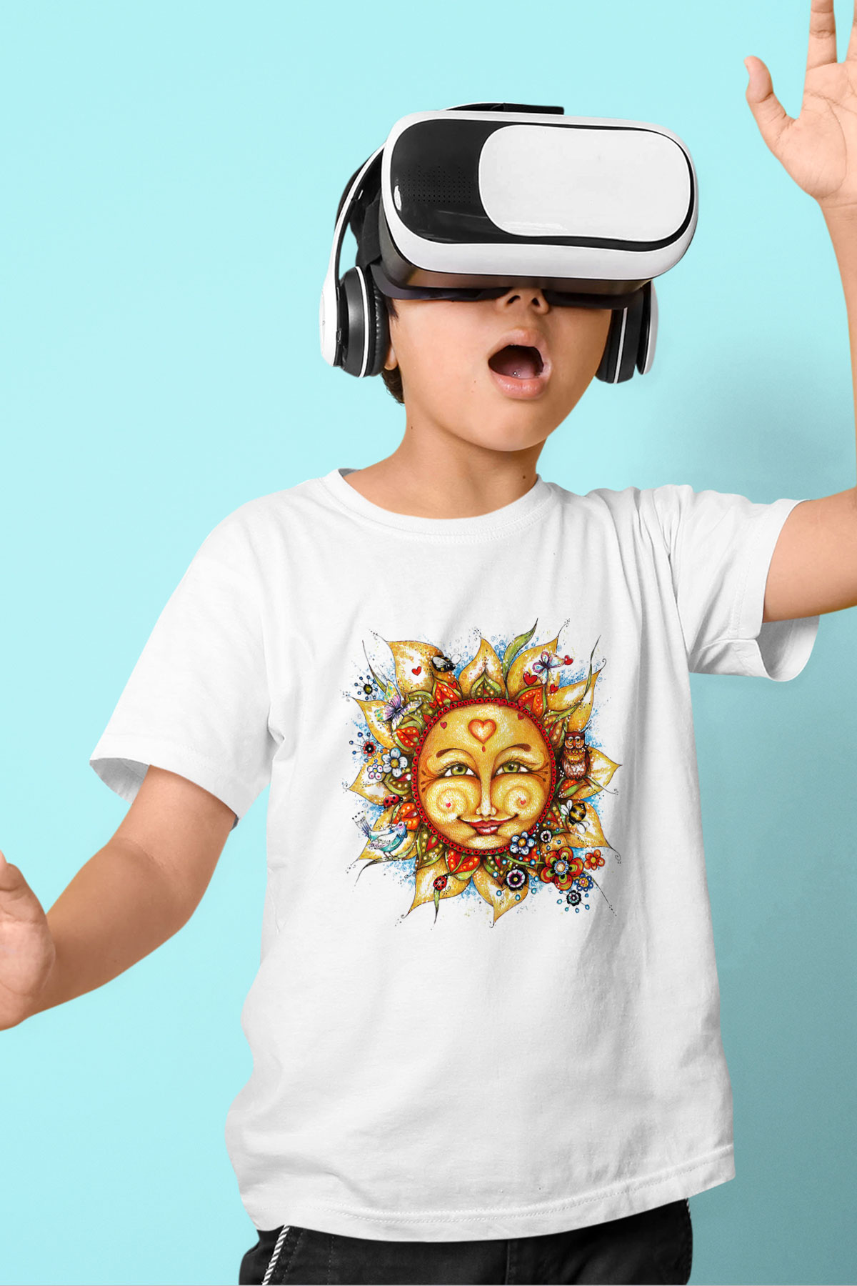 Güneş Baskılı Beyaz Unisex Çocuk Tişört