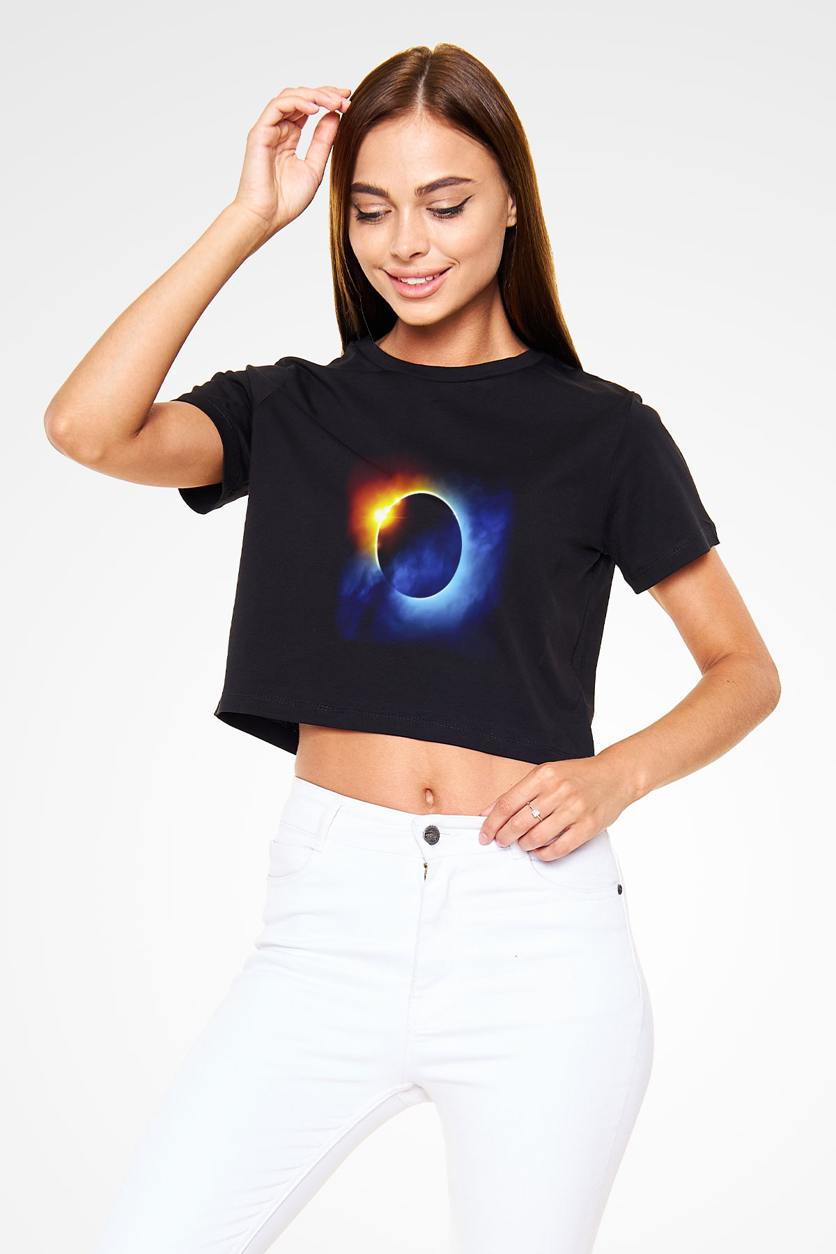 Güneş Siyah Crop Top Tişört