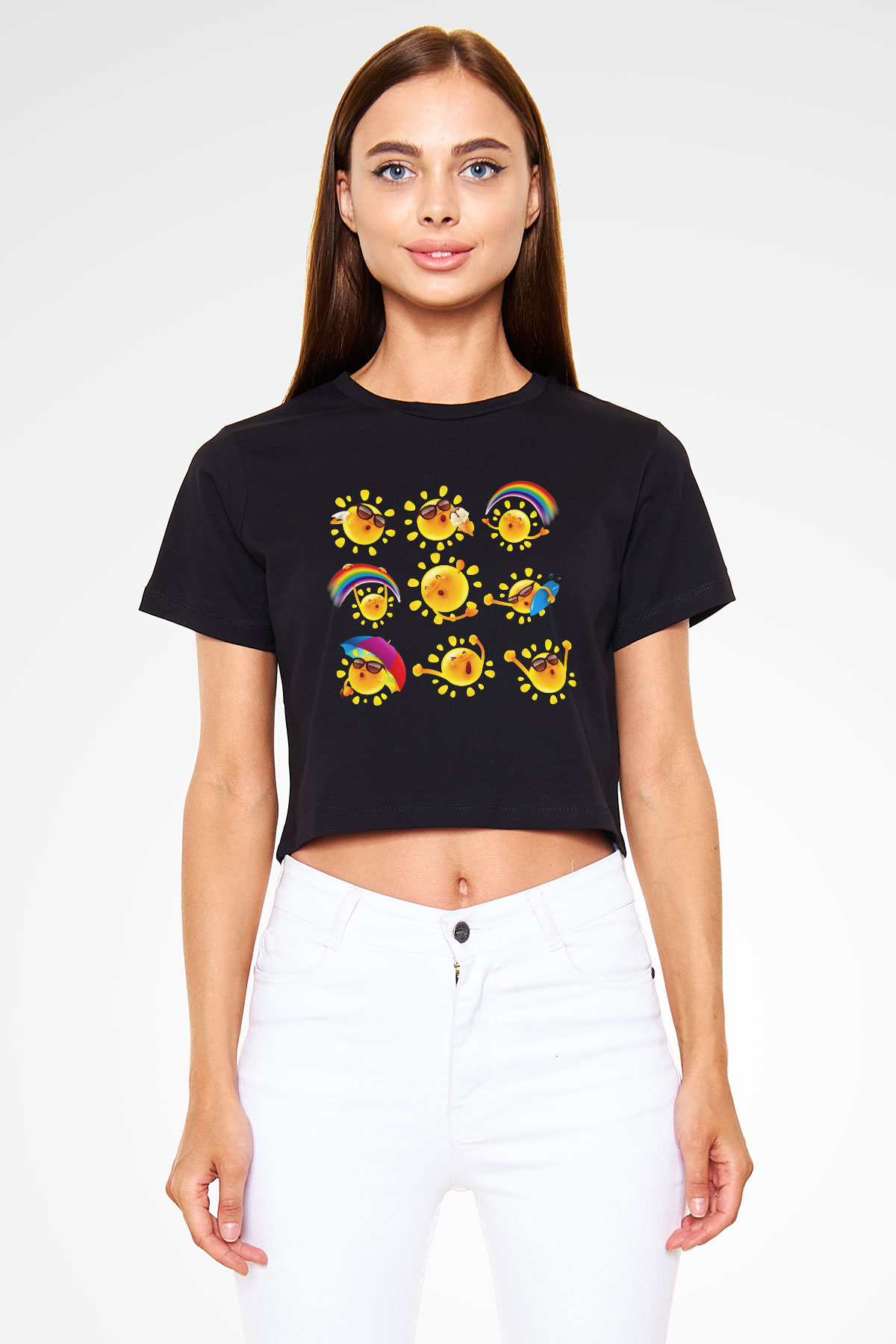 Güneş Siyah Crop Top Tişört