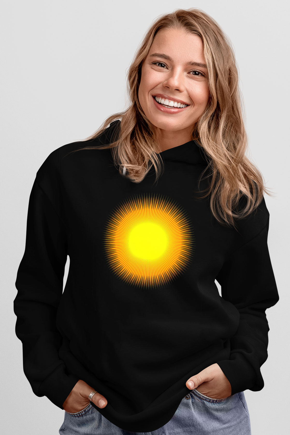 Güneş Siyah Unisex Kapüşonlu Sweatshirt