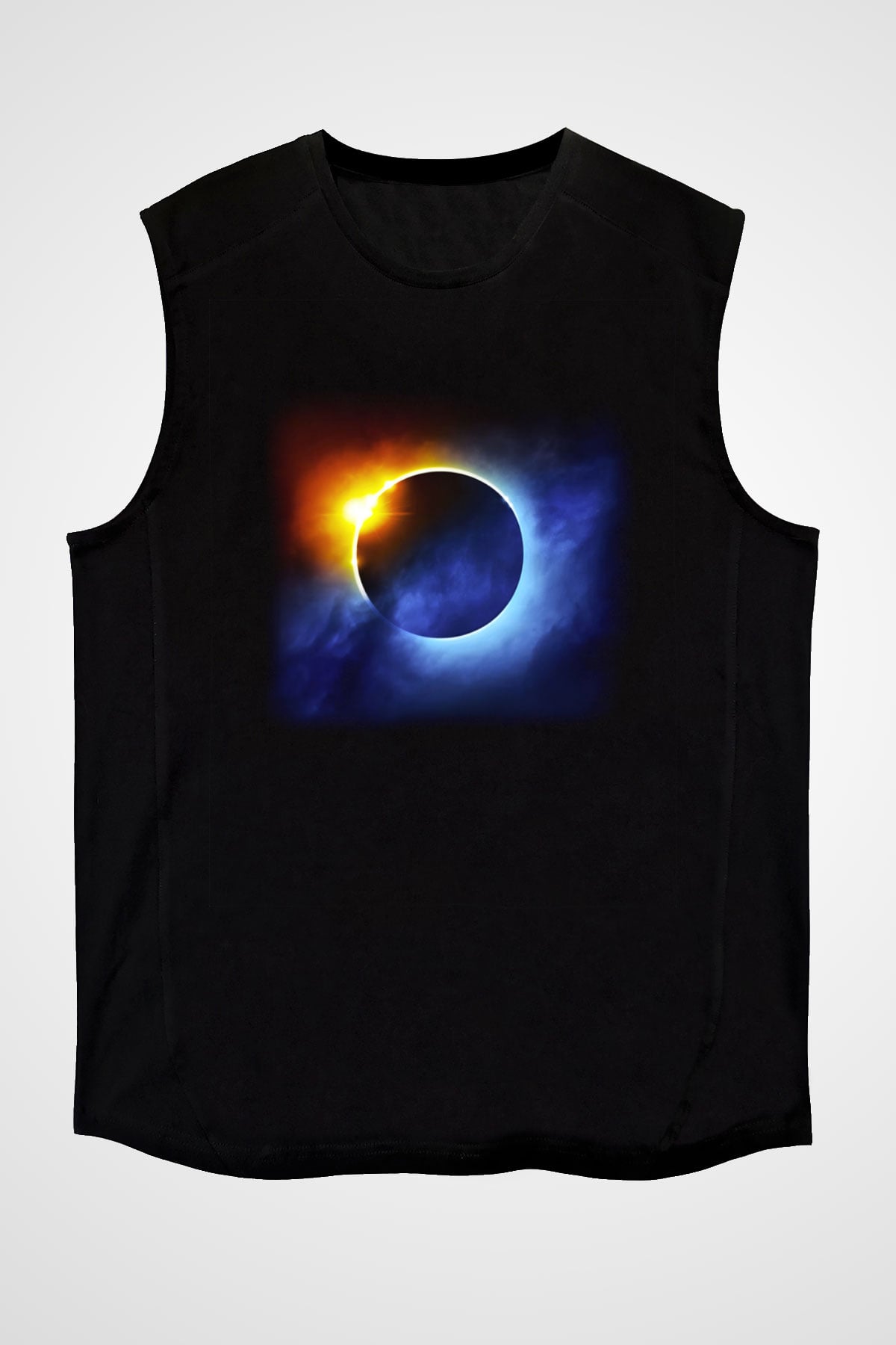 Güneş Siyah Unisex Kolsuz Tişört