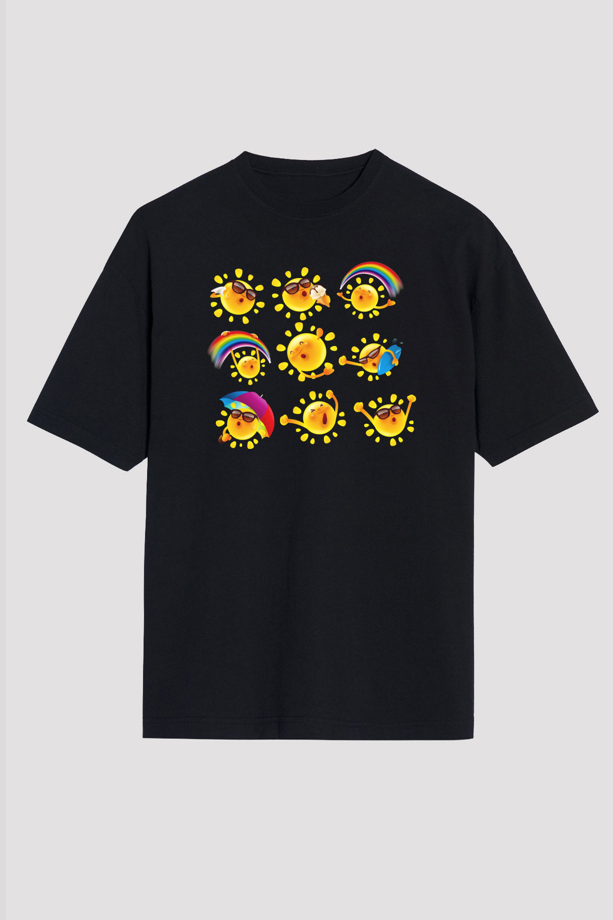 Güneş Siyah Unisex Oversize Tişört T-Shirt