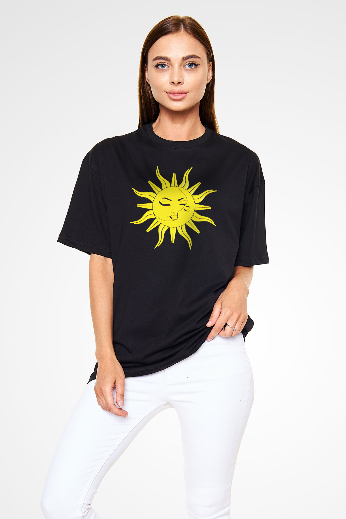 Güneş Siyah Oversize Tişört Oversize T-shirt - TişörtFabrikası