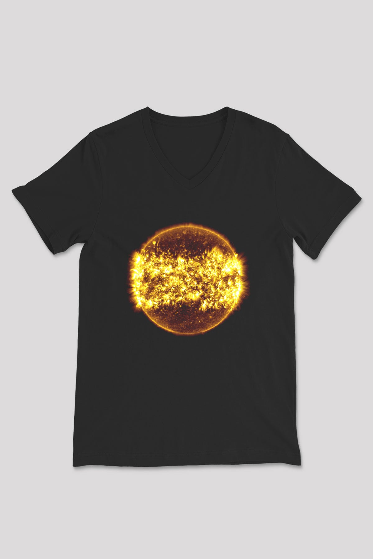 Güneş Siyah Unisex V Yaka Tişört T-Shirt