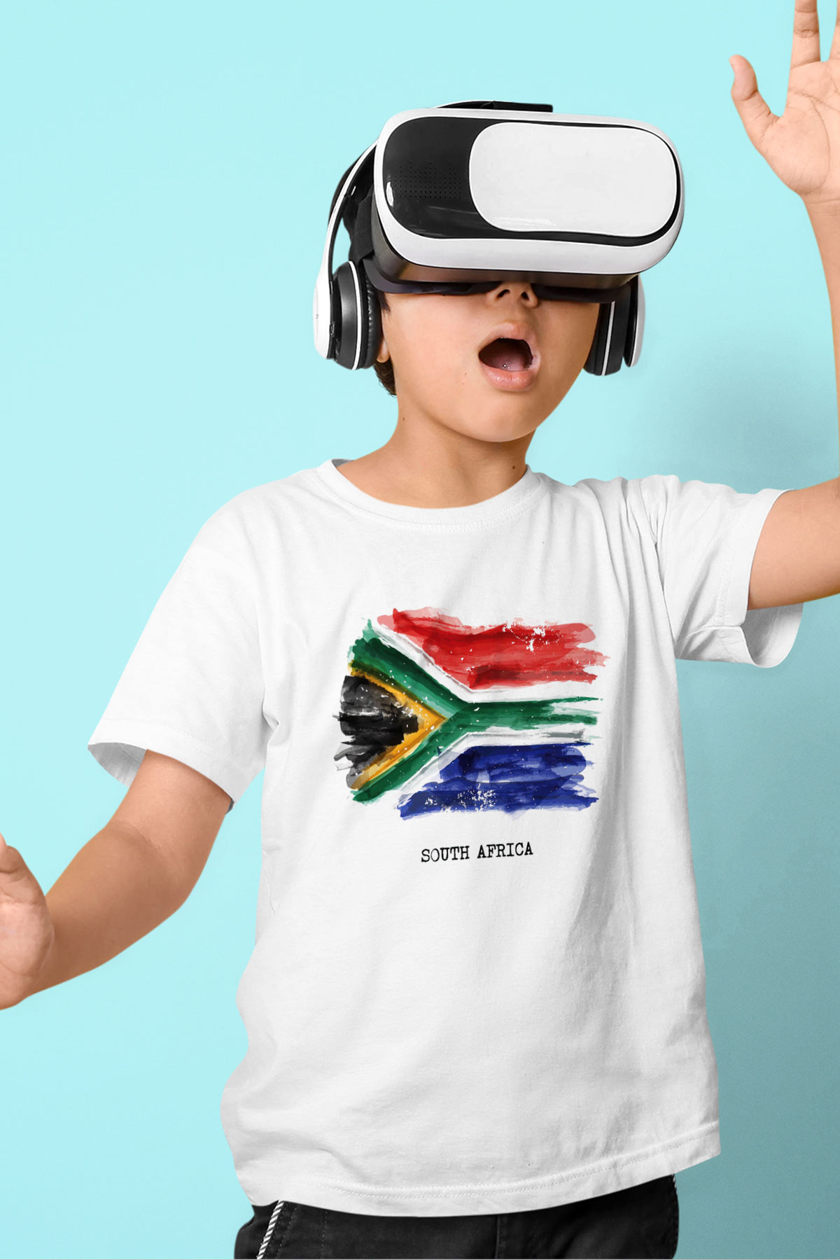 Güney Afrika Cumhuriyeti Baskılı Beyaz Unisex Çocuk Tişört