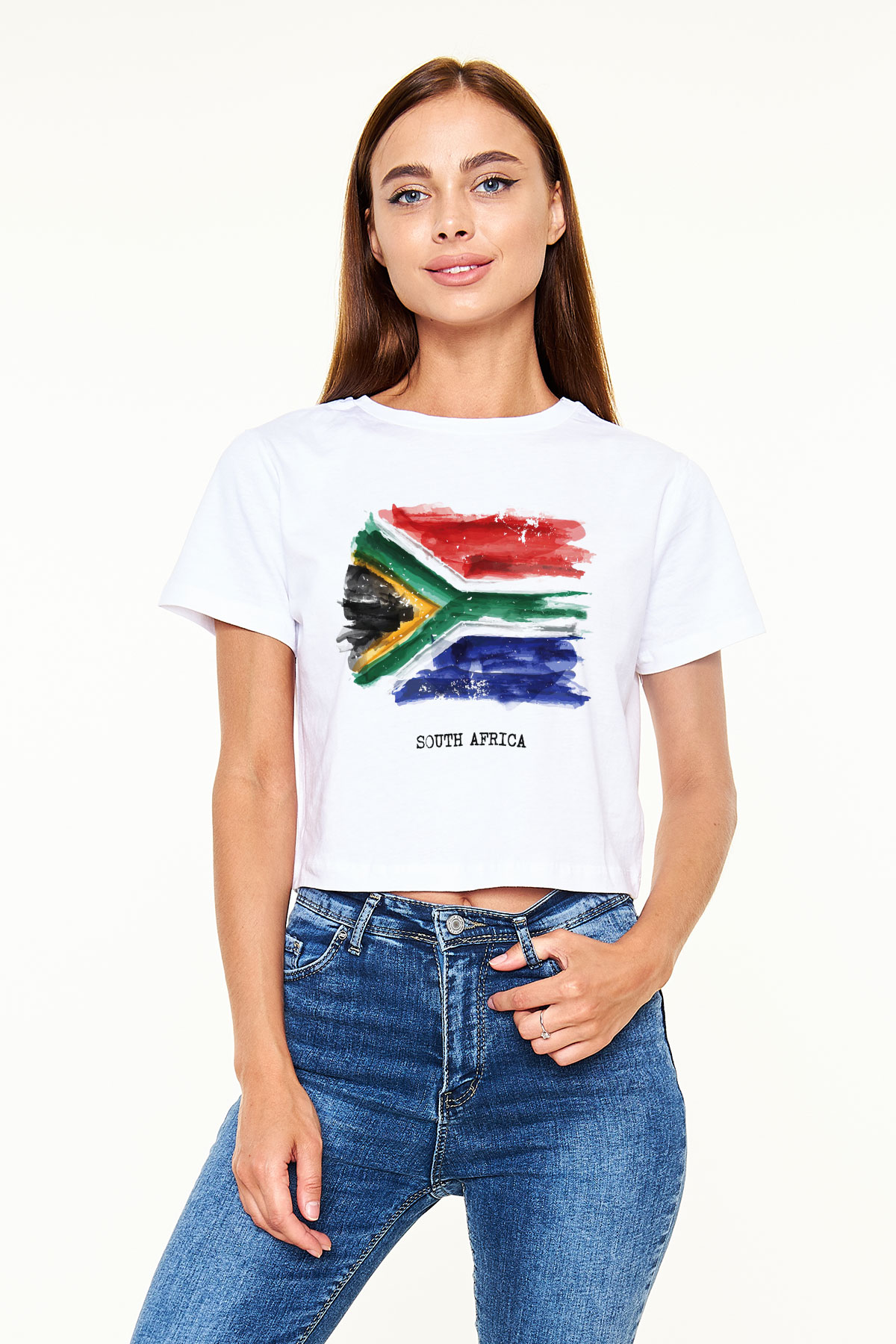 Güney Afrika Cumhuriyeti Beyaz Croptop Tişört