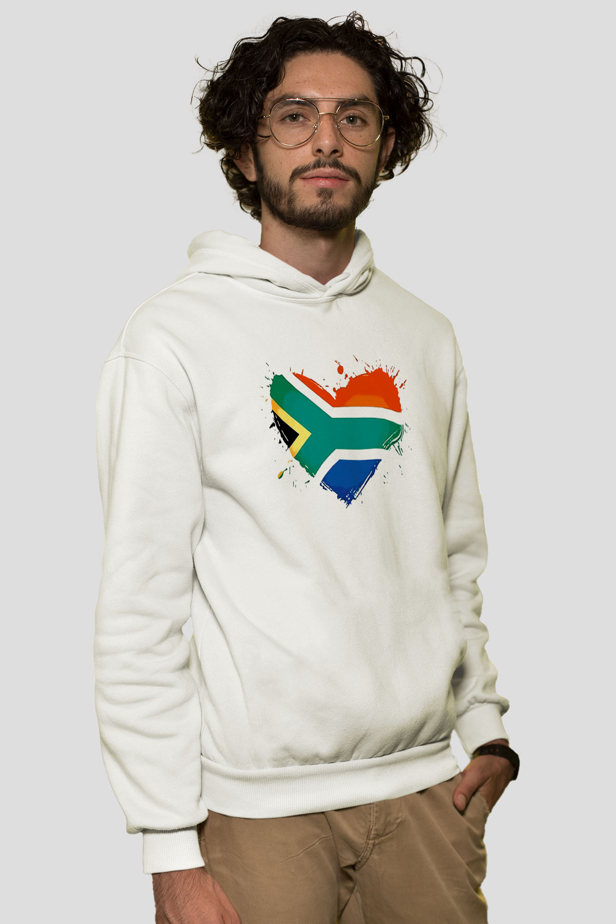 Güney Afrika Cumhuriyeti Beyaz Unisex Kapşonlu Sweatshirt